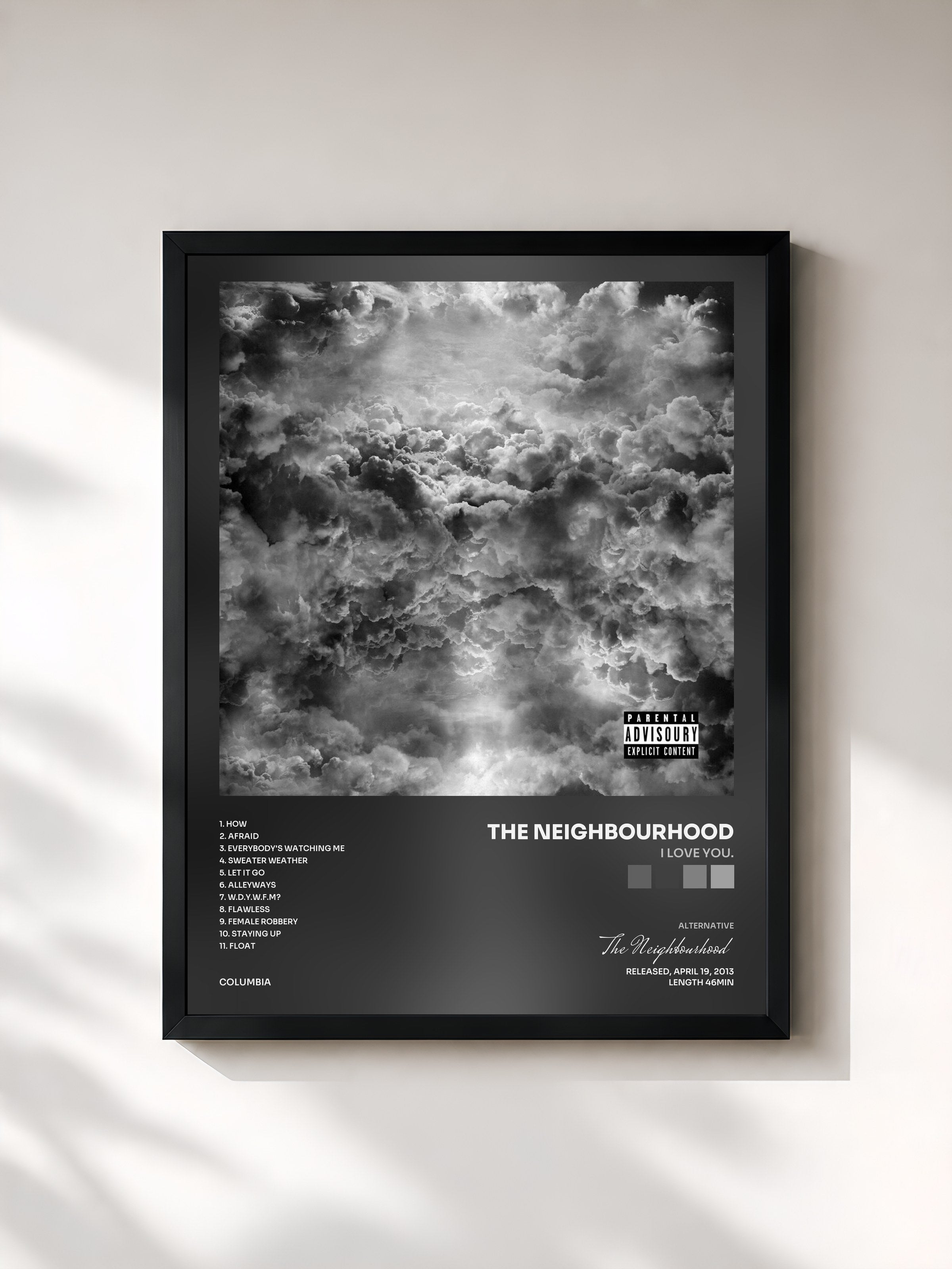 #noir Tableau de l'album I Love You. de The Neighbourhood, cadre noir, imprimé et encadré en France