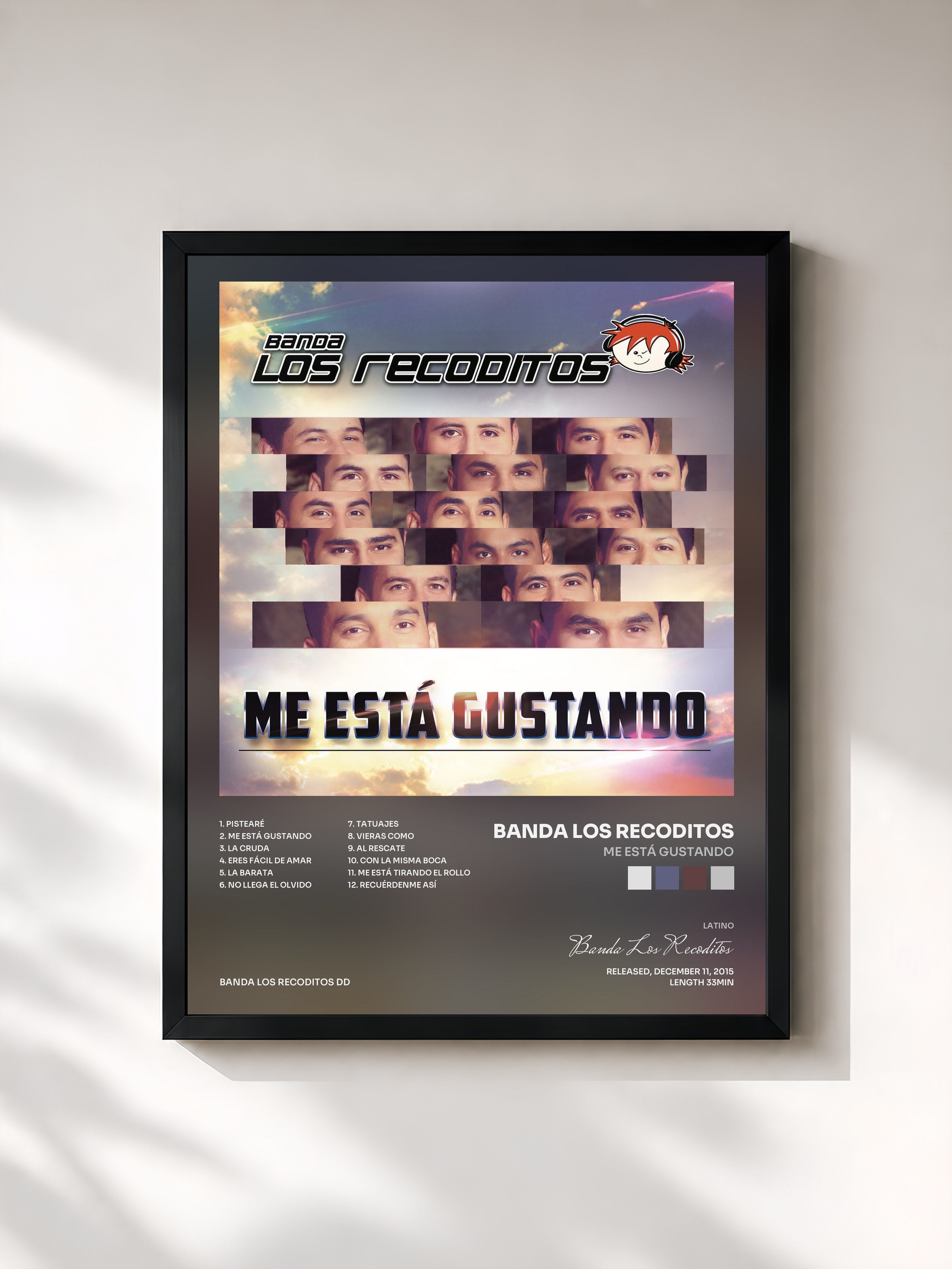 #noir Tableau de l'album Me Está Gustando de Banda Los Recoditos, cadre noir, imprimé et encadré en France