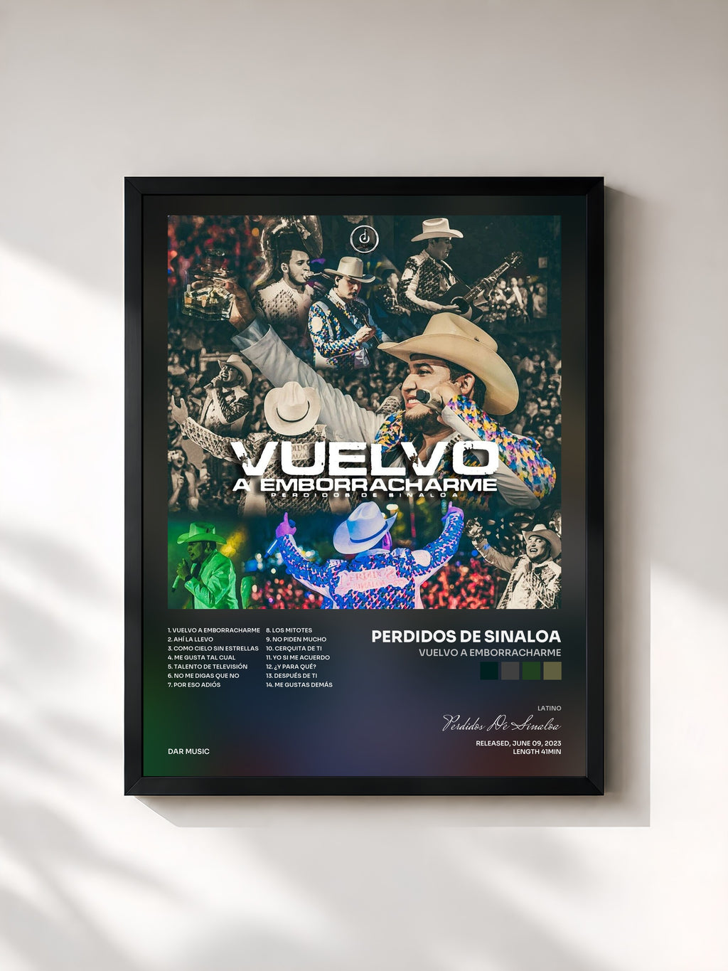 #noir Tableau de l'album Vuelvo A Emborracharme de Perdidos De Sinaloa, cadre noir, imprimé et encadré en France