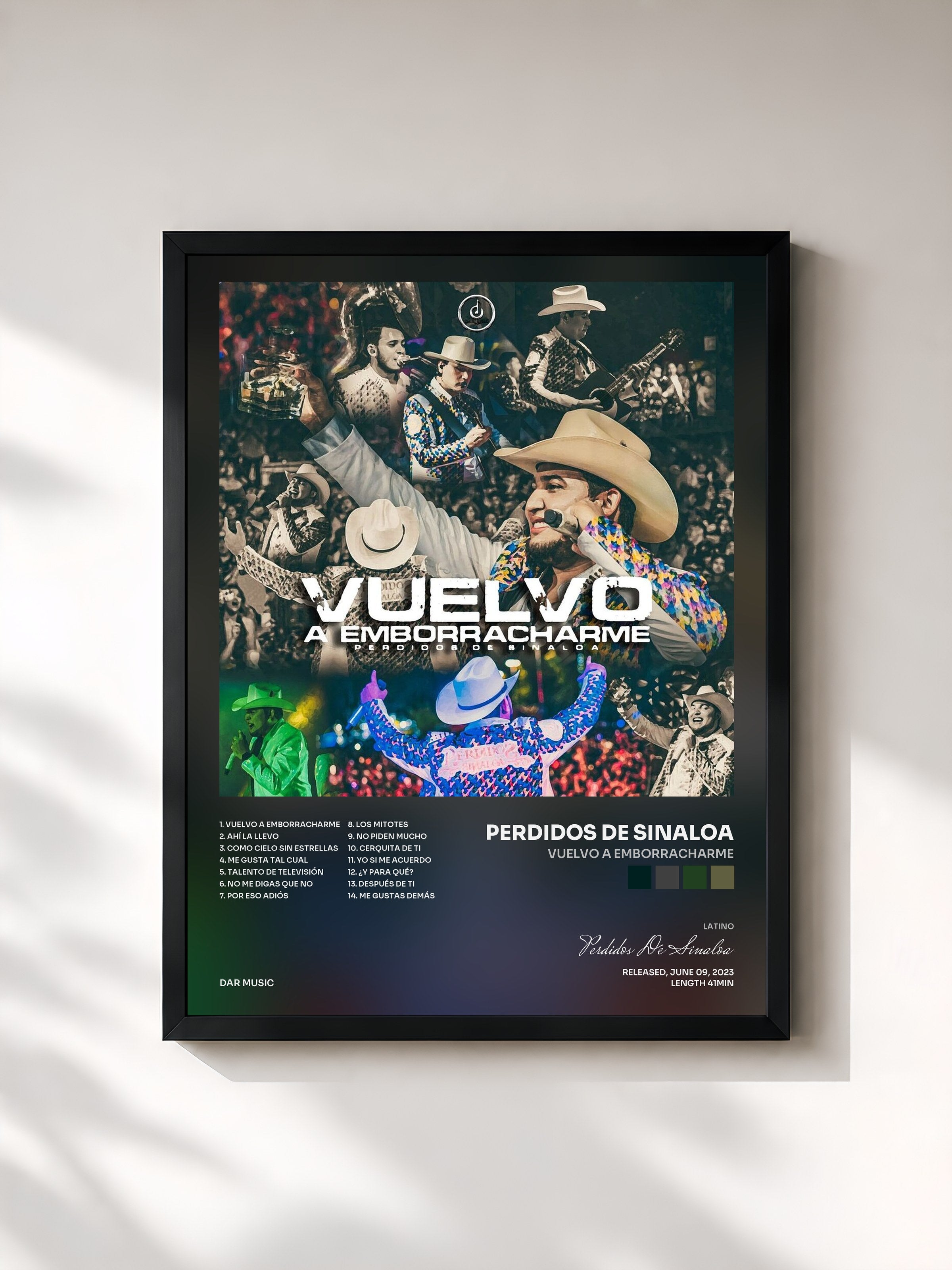 #noir Tableau de l'album Vuelvo A Emborracharme de Perdidos De Sinaloa, cadre noir, imprimé et encadré en France