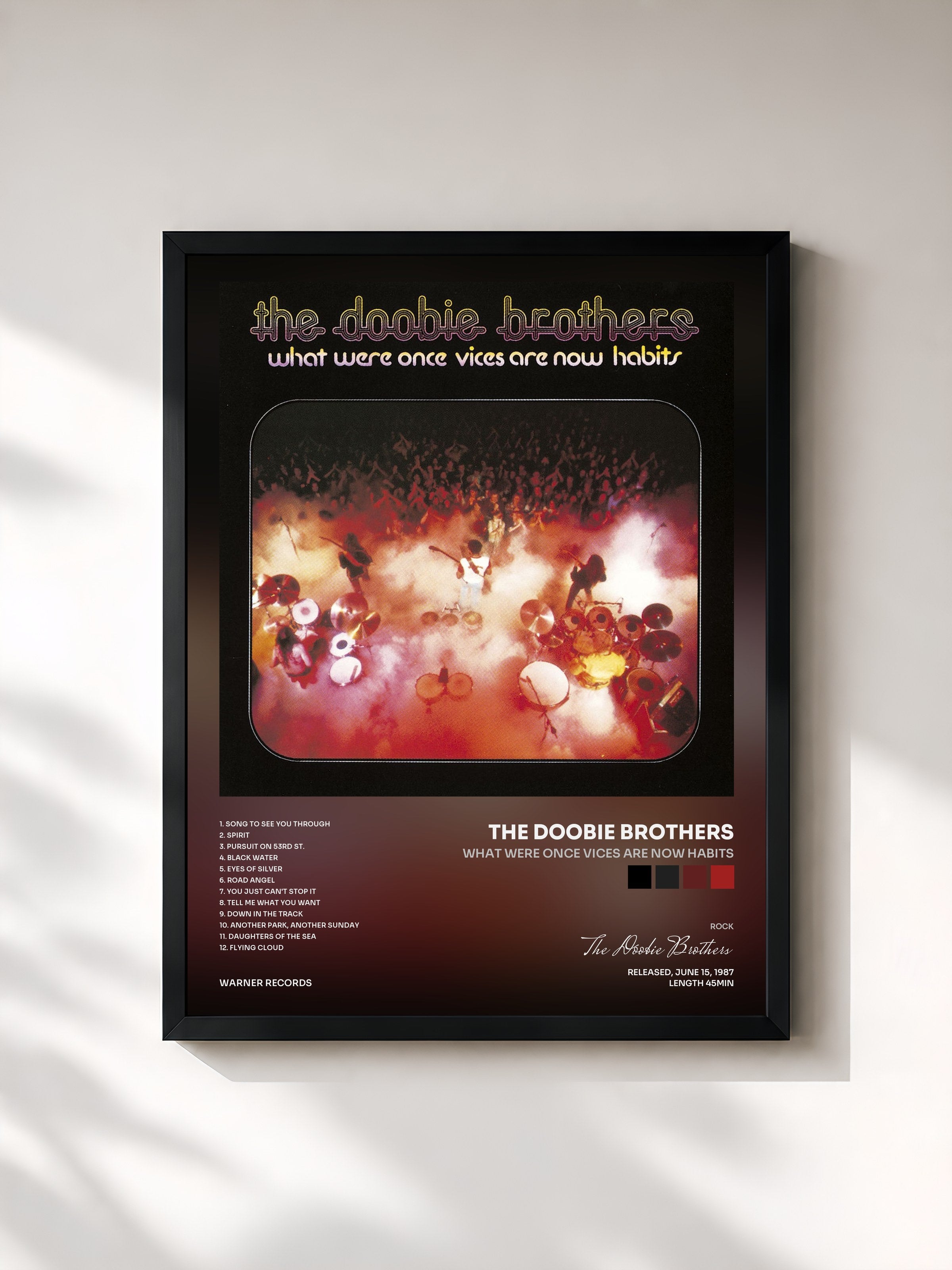 #noir Tableau de l'album What Were Once Vices Are Now Habits de The Doobie Brothers, cadre noir, imprimé et encadré en France