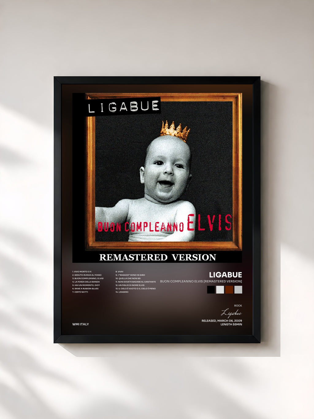 #noir Tableau de l'album Buon compleanno Elvis [Remastered Version] de Ligabue, cadre noir, imprimé et encadré en France