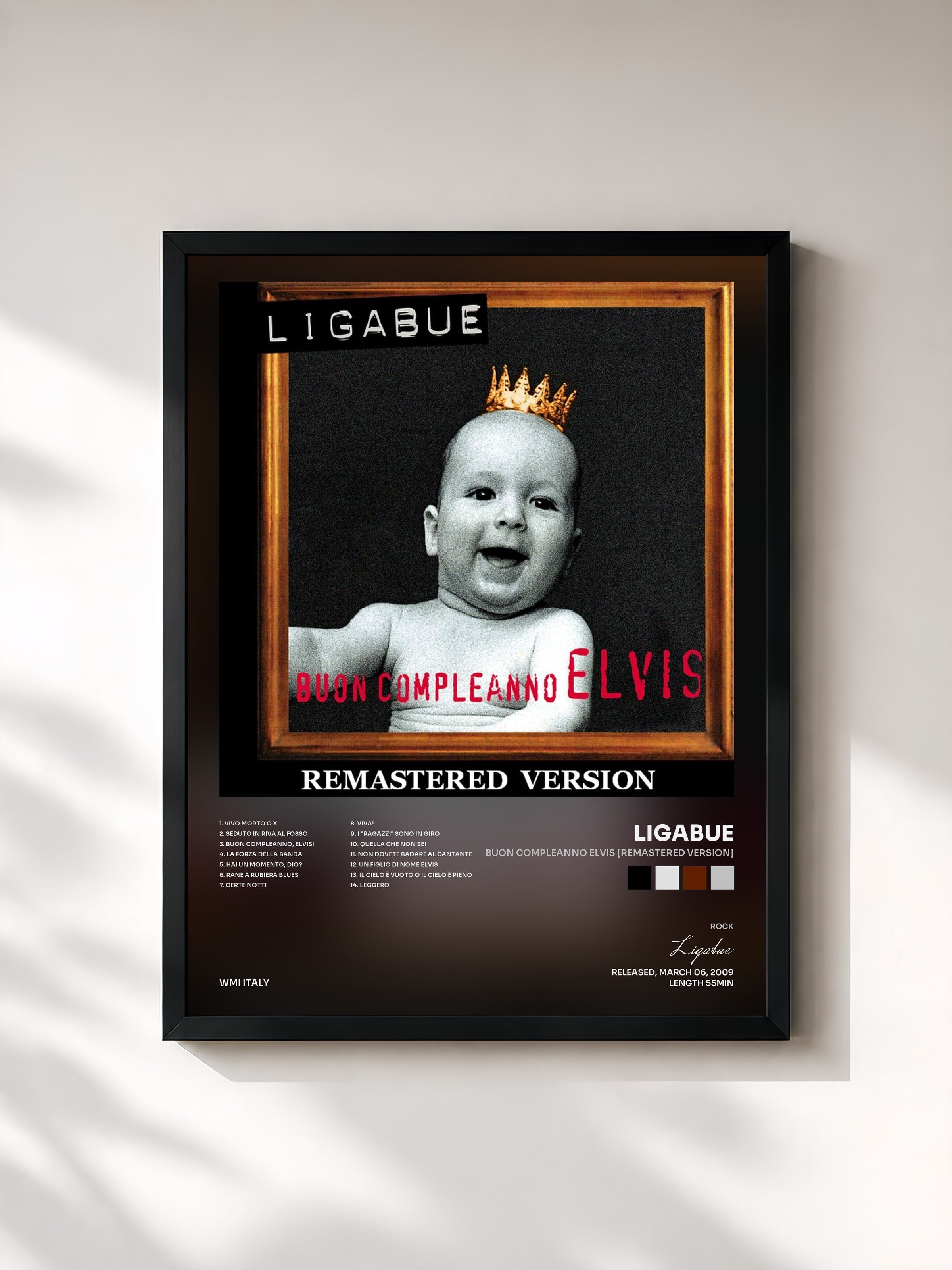 #noir Tableau de l'album Buon compleanno Elvis [Remastered Version] de Ligabue, cadre noir, imprimé et encadré en France