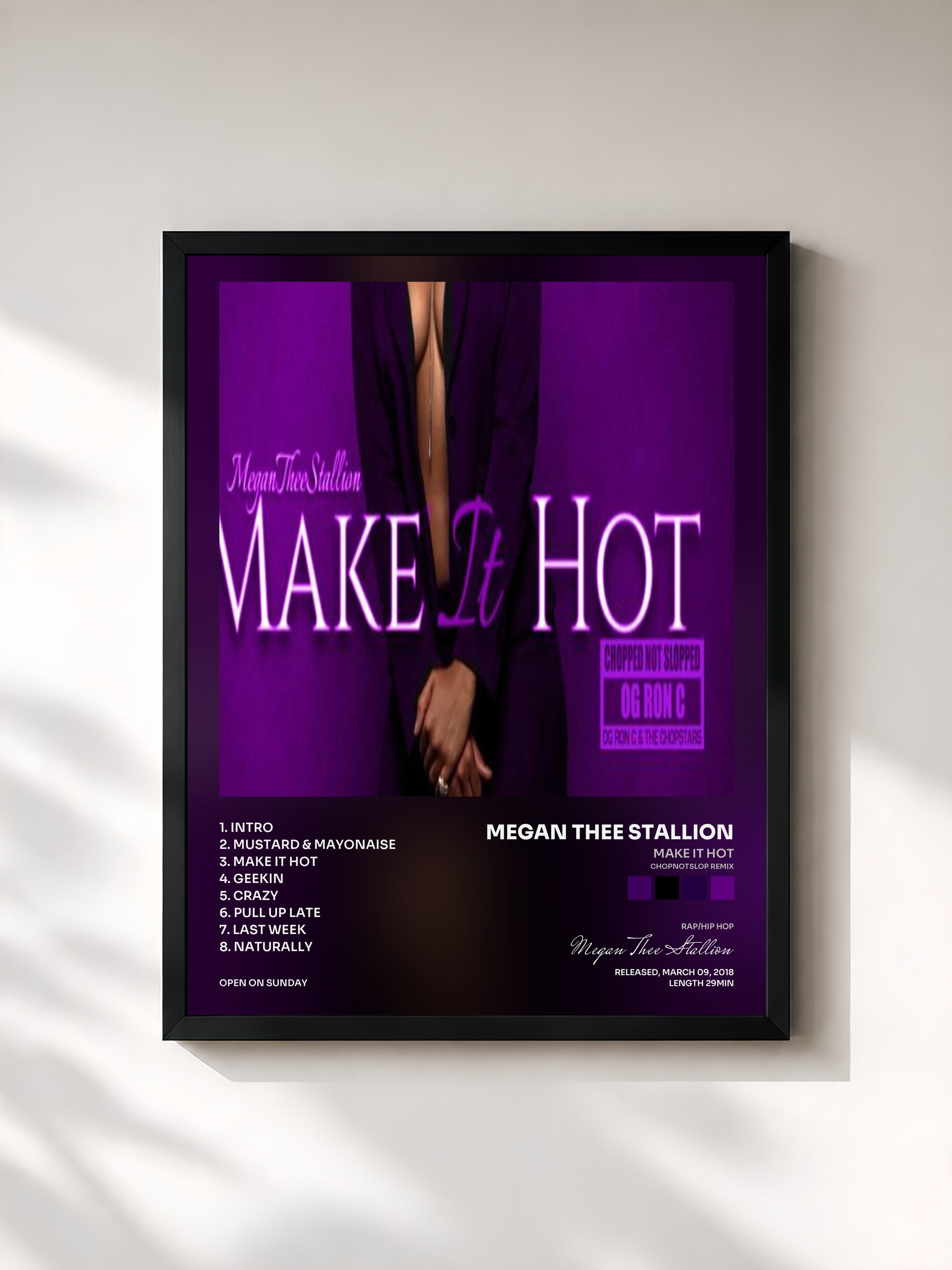 #noir Tableau de l'album Make It Hot (ChopNotSlop Remix) de Megan Thee Stallion, cadre noir, imprimé et encadré en France