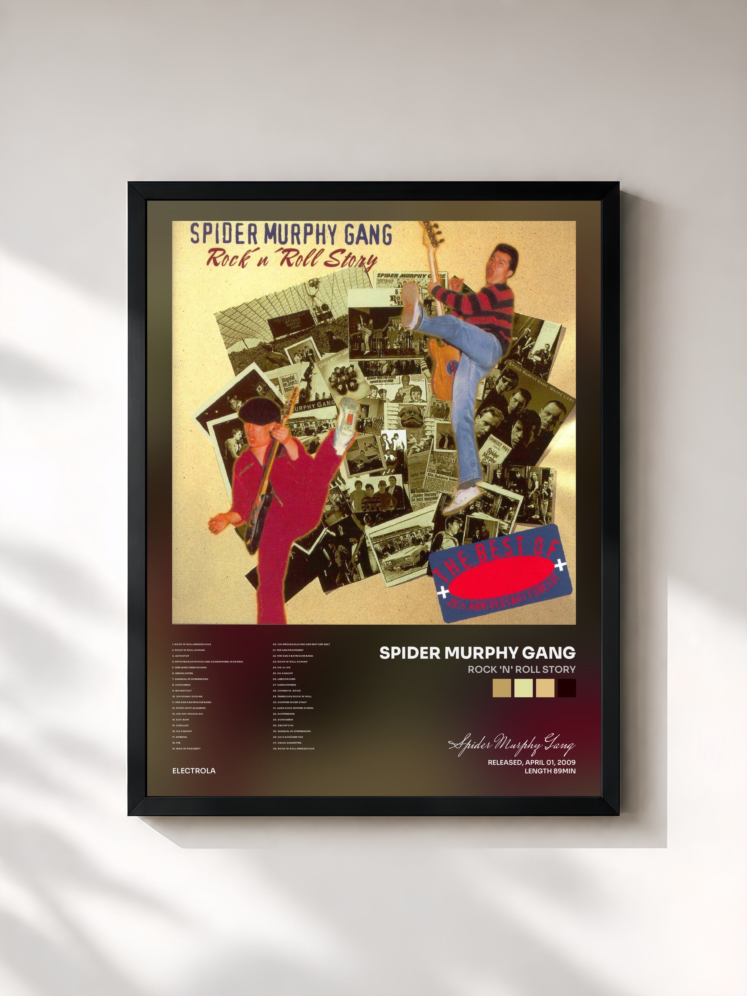 #noir Tableau de l'album Rock 'N' Roll Story de Spider Murphy Gang, cadre noir, imprimé et encadré en France