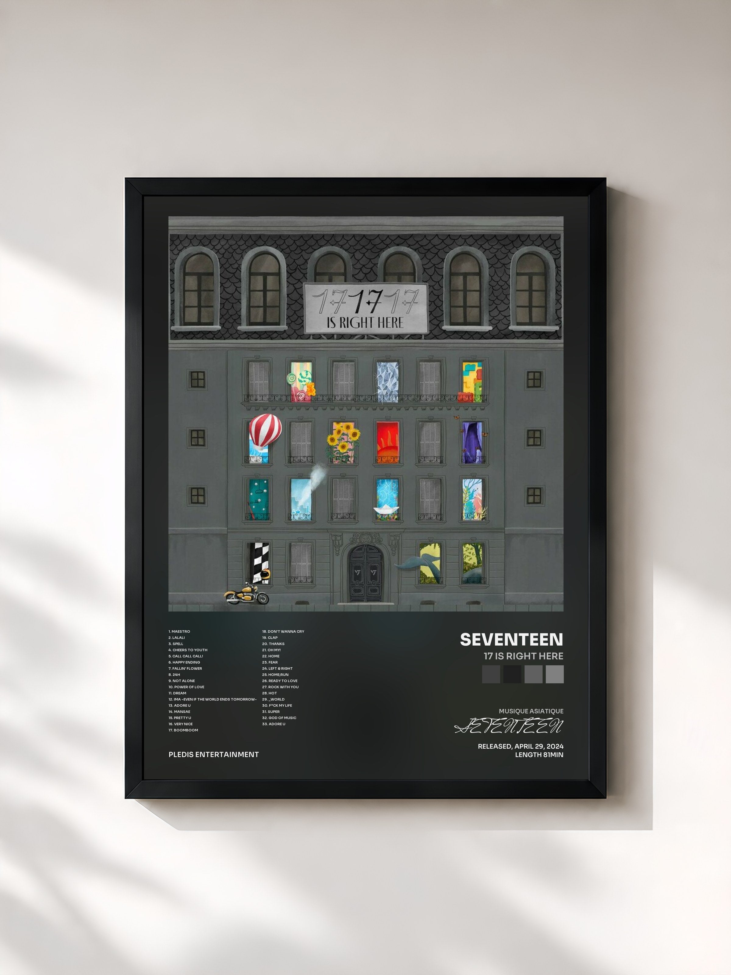 #noir Tableau de l'album 17 IS RIGHT HERE de SEVENTEEN, cadre noir, imprimé et encadré en France