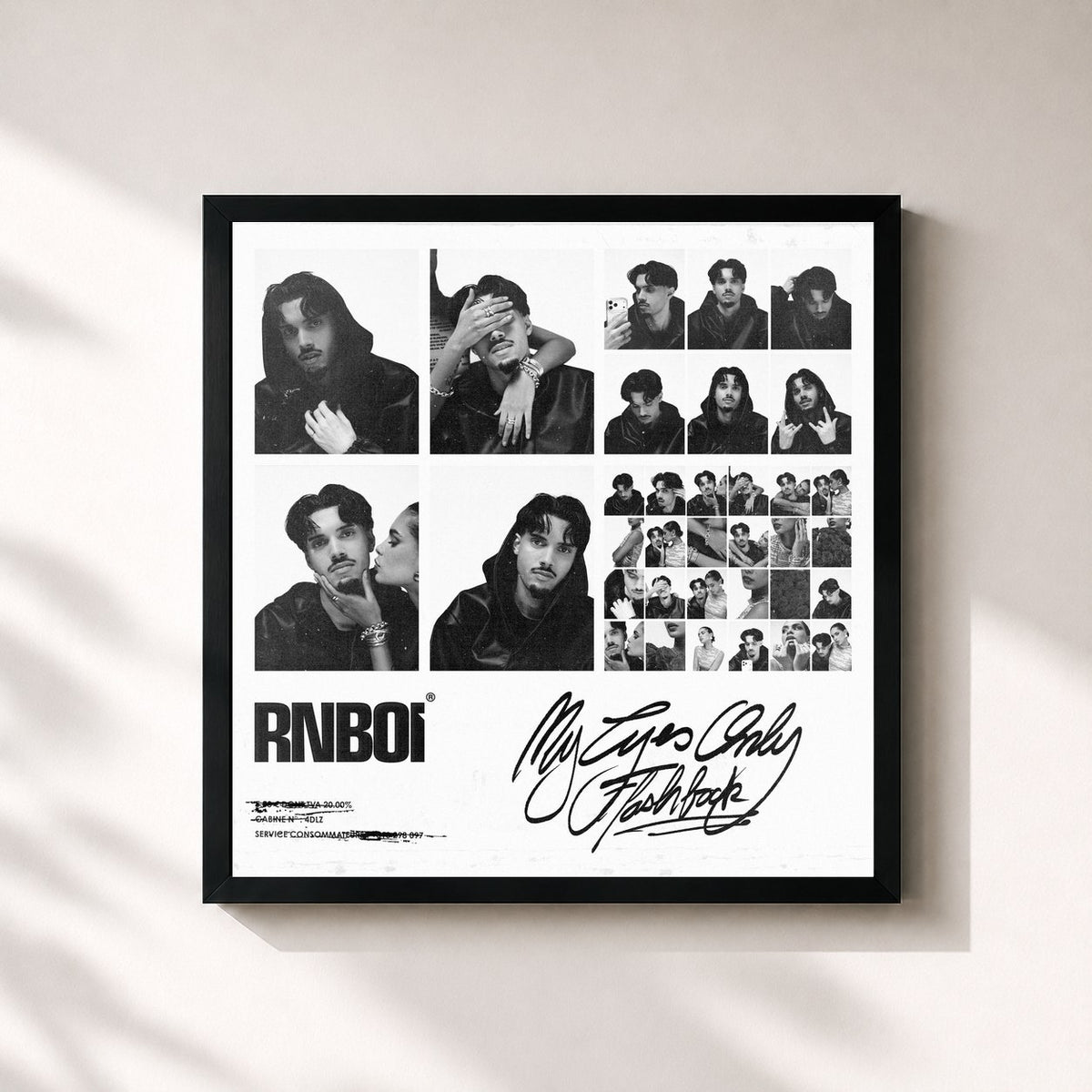 #noir Tableau carré de l'album My Eyes Only - Flashback de RnBoi, cadre noir 32x32 cm