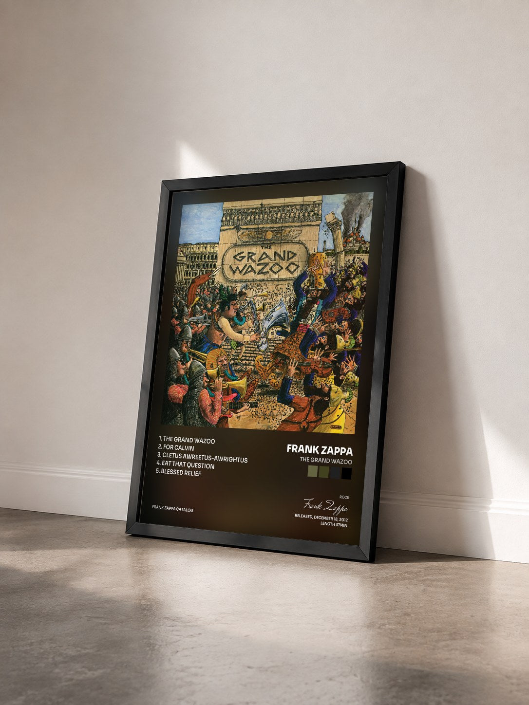 #noir Tableau de l'album The Grand Wazoo de Frank Zappa vu de trois quarts, cadre noir