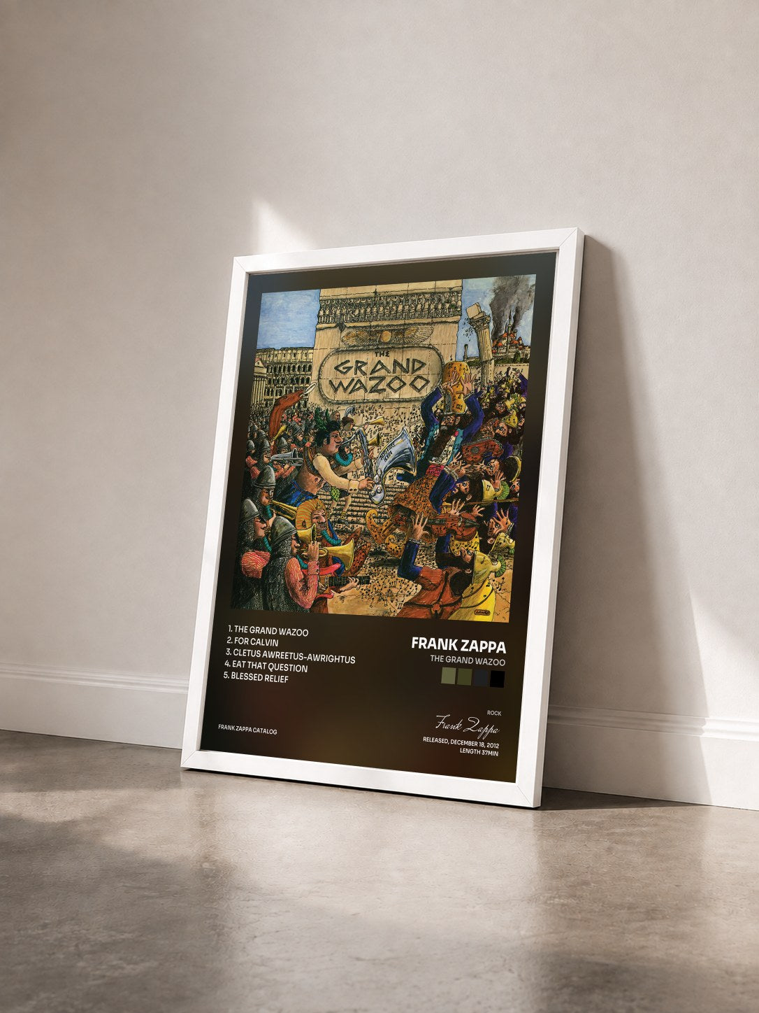 #blanc Tableau de l'album The Grand Wazoo de Frank Zappa vu de trois quarts, cadre blanc