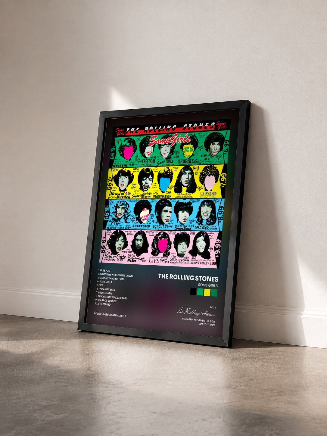 #noir Tableau de l'album Some Girls de The Rolling Stones vu de trois quarts, cadre noir