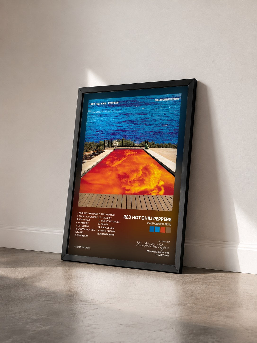 #noir Californication di Red Hot Chili Peppers in stampa incorniciata vista di tre quarti, cornice nera