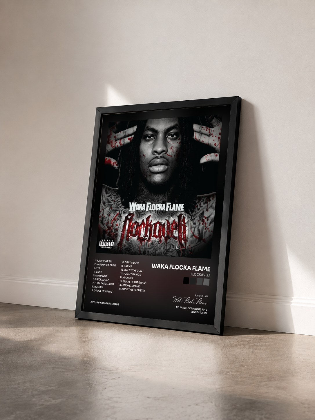 #noir Tableau de l'album Flockaveli de Waka Flocka Flame vu de trois quarts, cadre noir