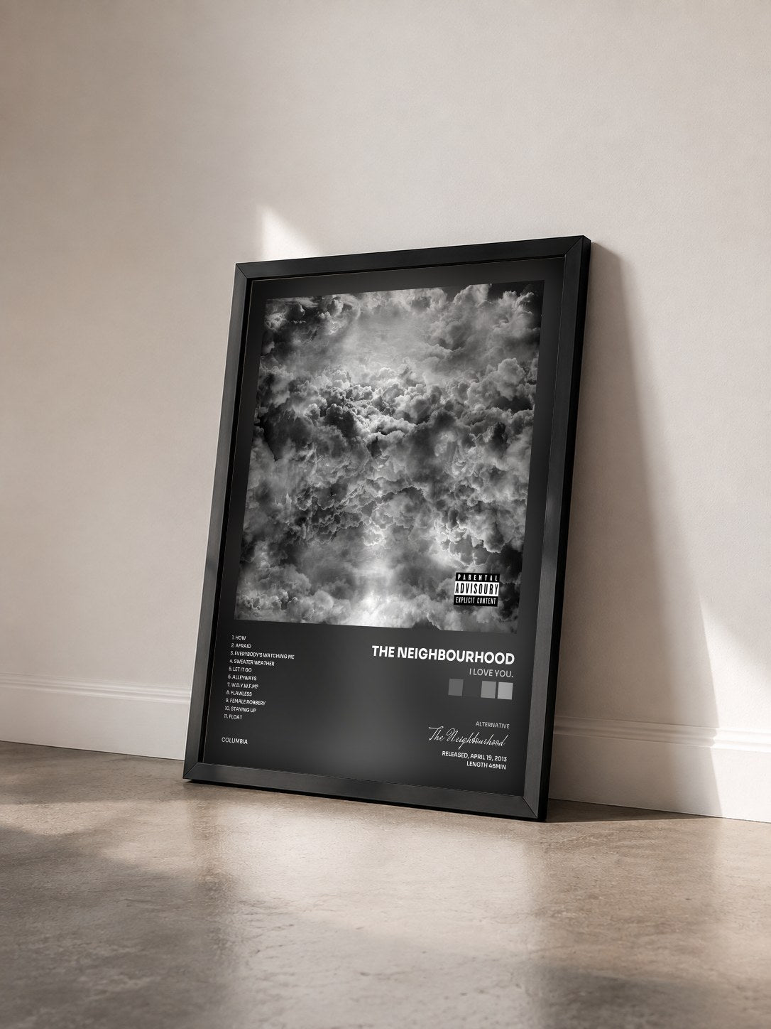 #noir Tableau de l'album I Love You. de The Neighbourhood vu de trois quarts, cadre noir