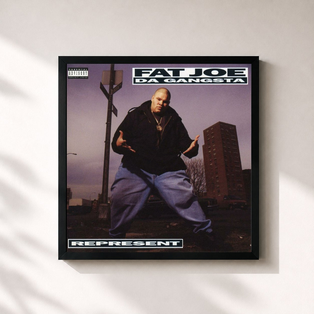 #noir Tableau carré de l'album Represent de Fat Joe, cadre noir 32x32 cm