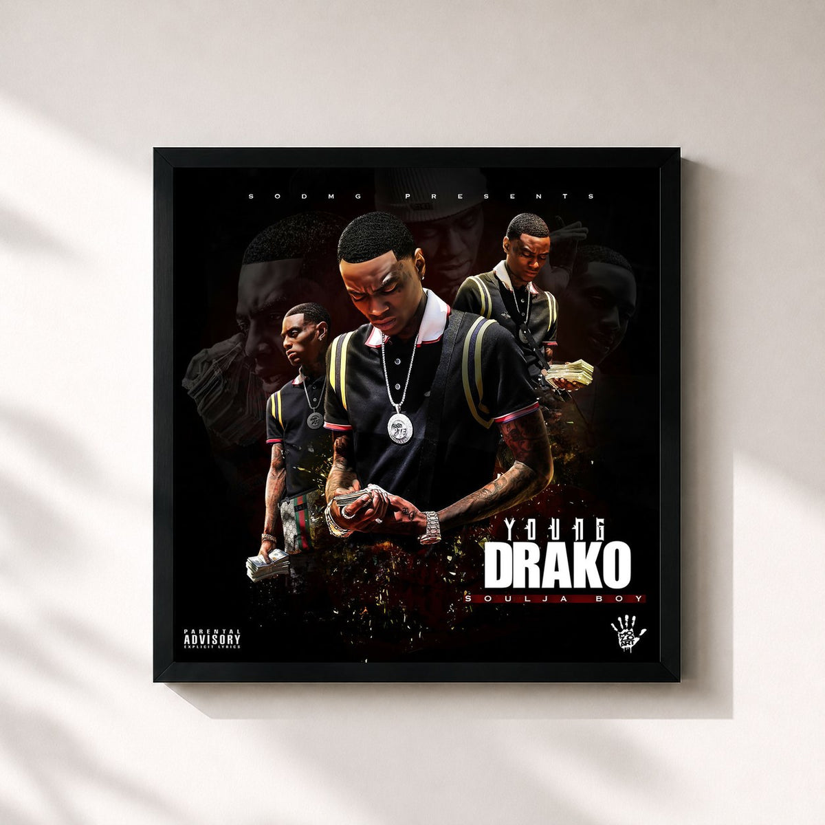 #noir Young Drako by Soulja Boy as a square framed art print, black 32x32 cm frame