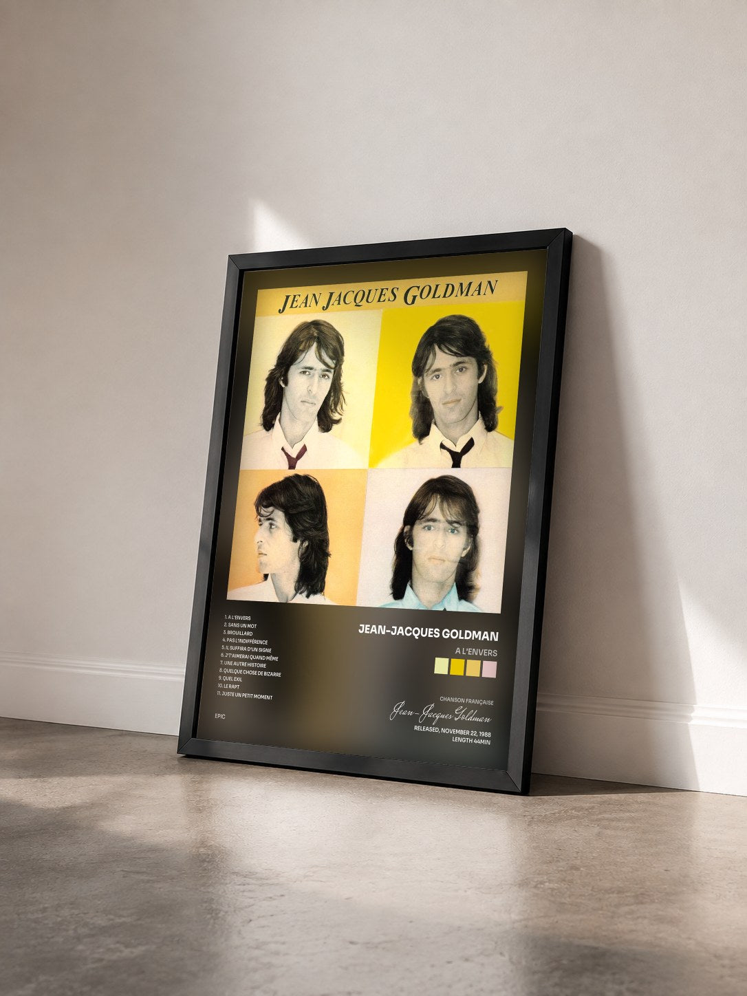 #noir Tableau de l'album A l'envers de Jean-Jacques Goldman vu de trois quarts, cadre noir