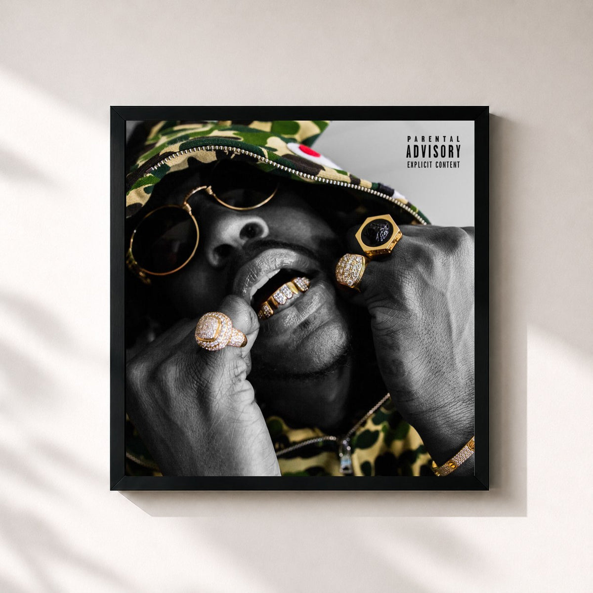 #noir Tableau carré de l'album Felt Like Cappin de 2 Chainz, cadre noir 32x32 cm
