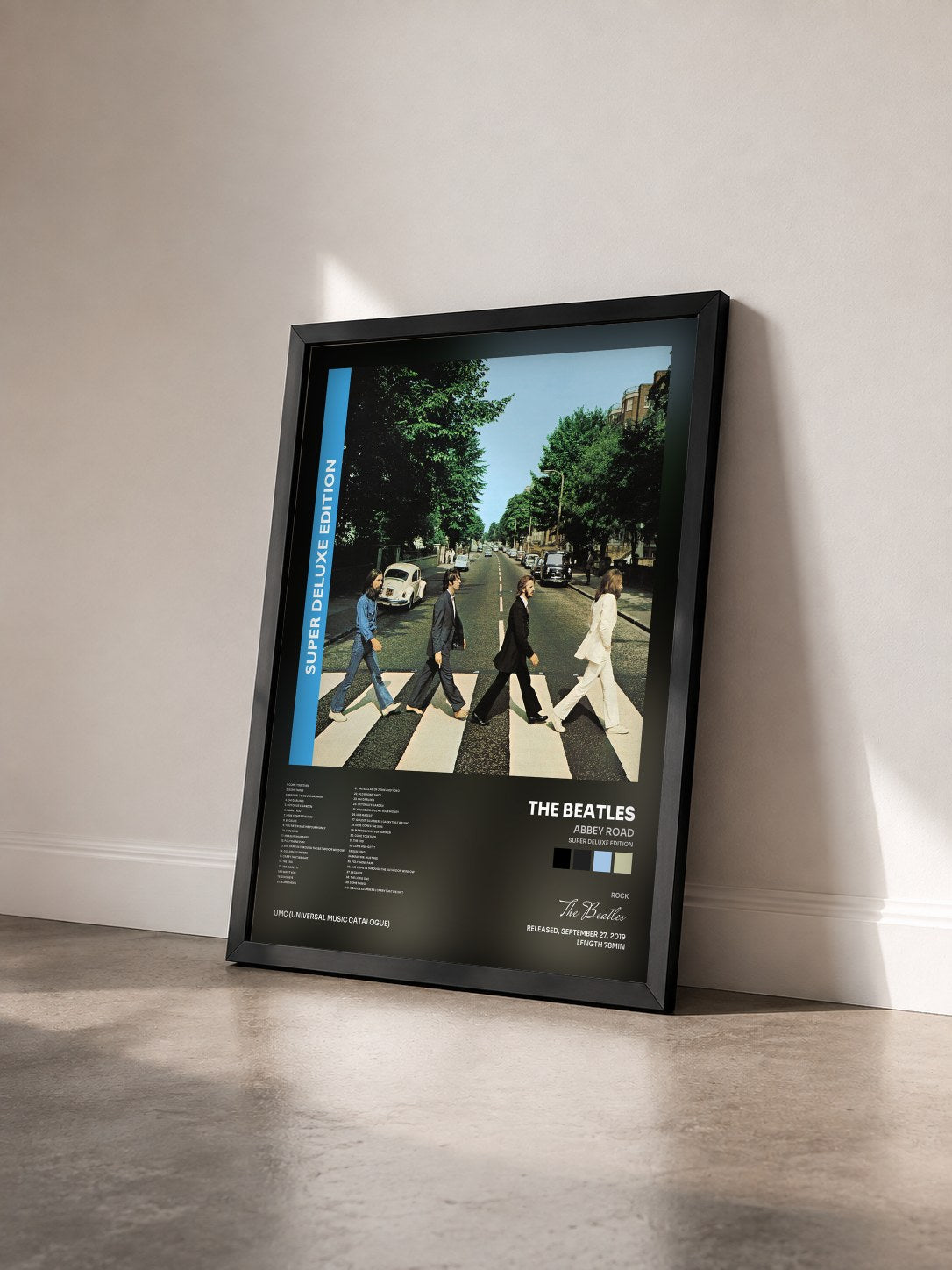 #noir Abbey Road (Super Deluxe Edition) de The Beatles en lámina enmarcada vista de tres cuartos, marco negro