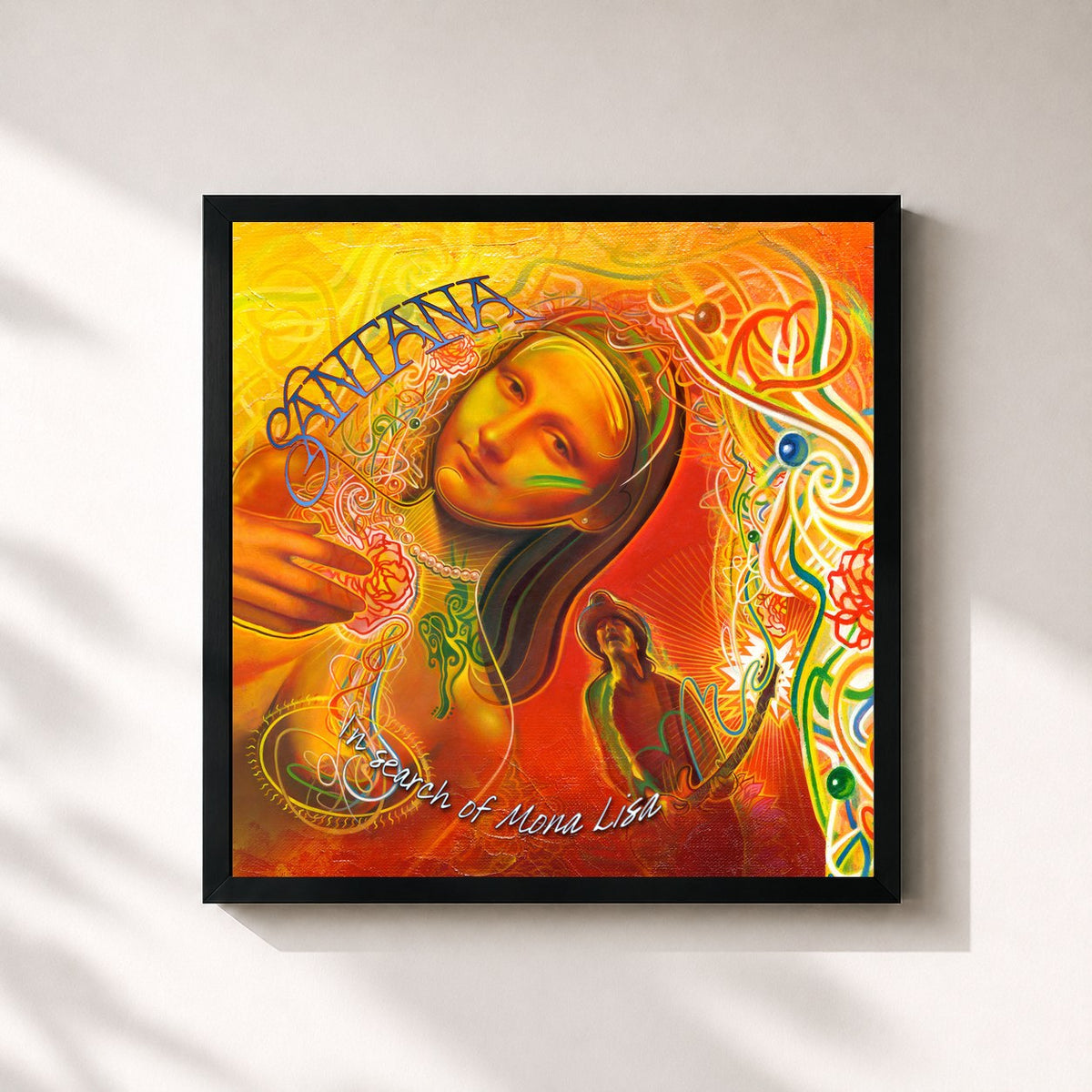 #noir Tableau carré de l'album In Search Of Mona Lisa de Santana, cadre noir 32x32 cm