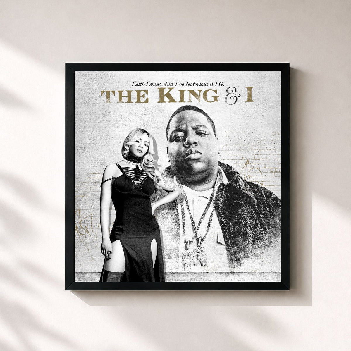 #noir Tableau carré de l'album The King & I de Faith Evans, cadre noir 32x32 cm