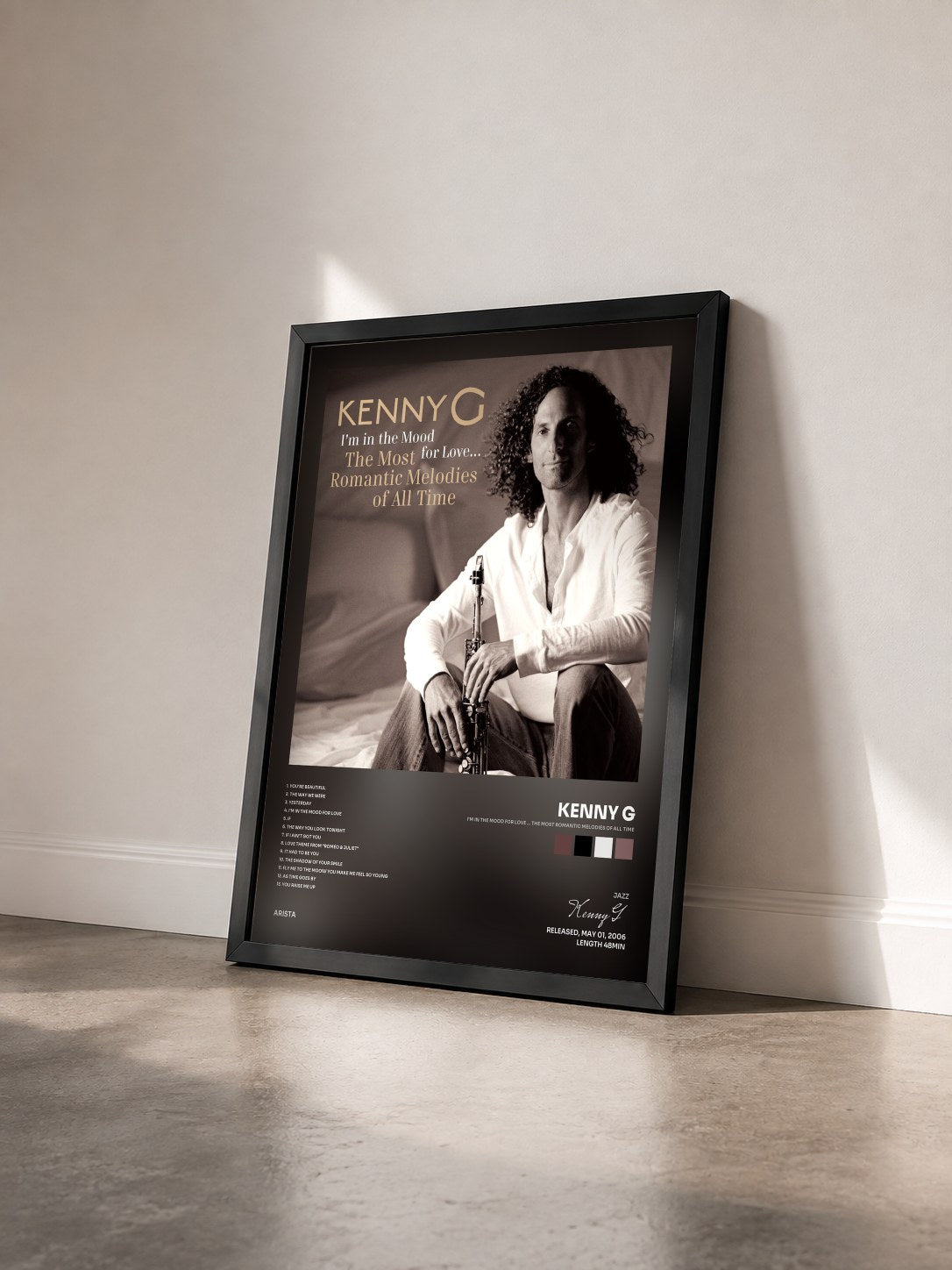 #noir Tableau de l'album I'm In The Mood For Love ... The Most Romantic Melodies Of All Time de Kenny G vu de trois quarts, cadre noir