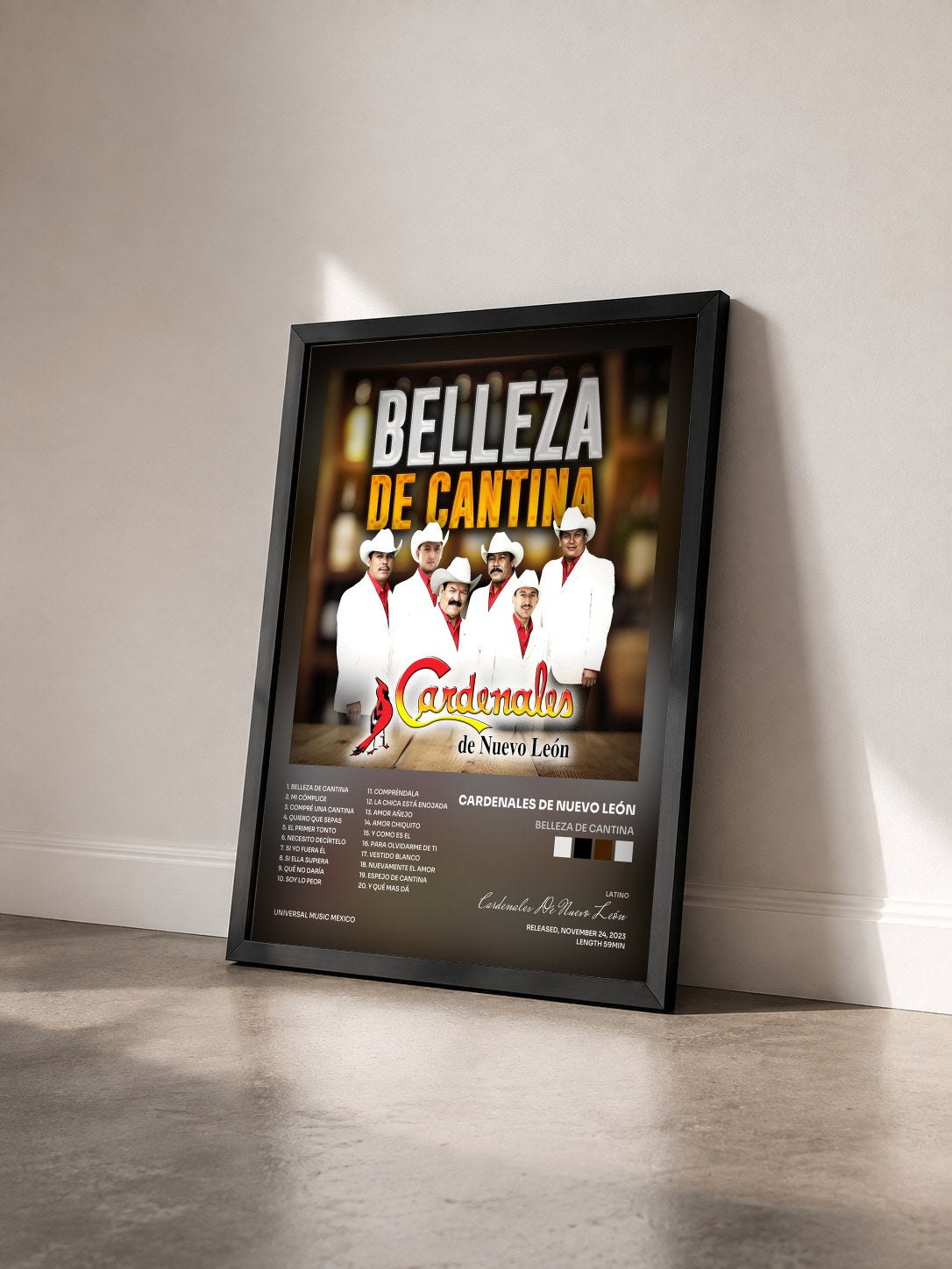 #noir Tableau de l'album Belleza De Cantina de Cardenales De Nuevo León vu de trois quarts, cadre noir
