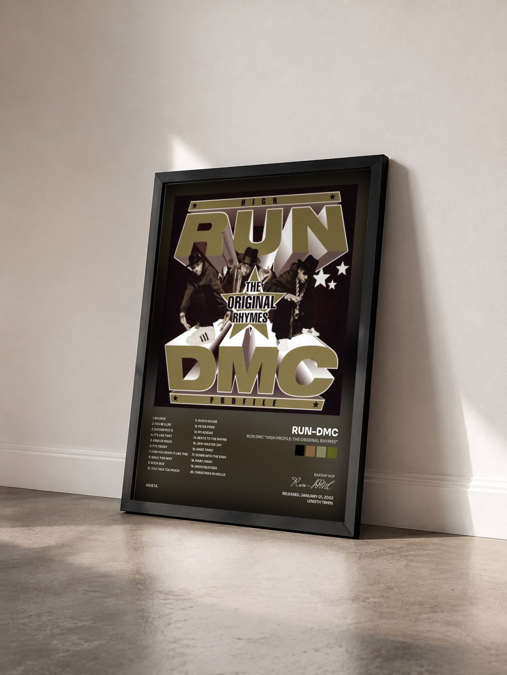 #noir Tableau de l'album RUN DMC "High Profile: The Original Rhymes" de Run-DMC vu de trois quarts, cadre noir