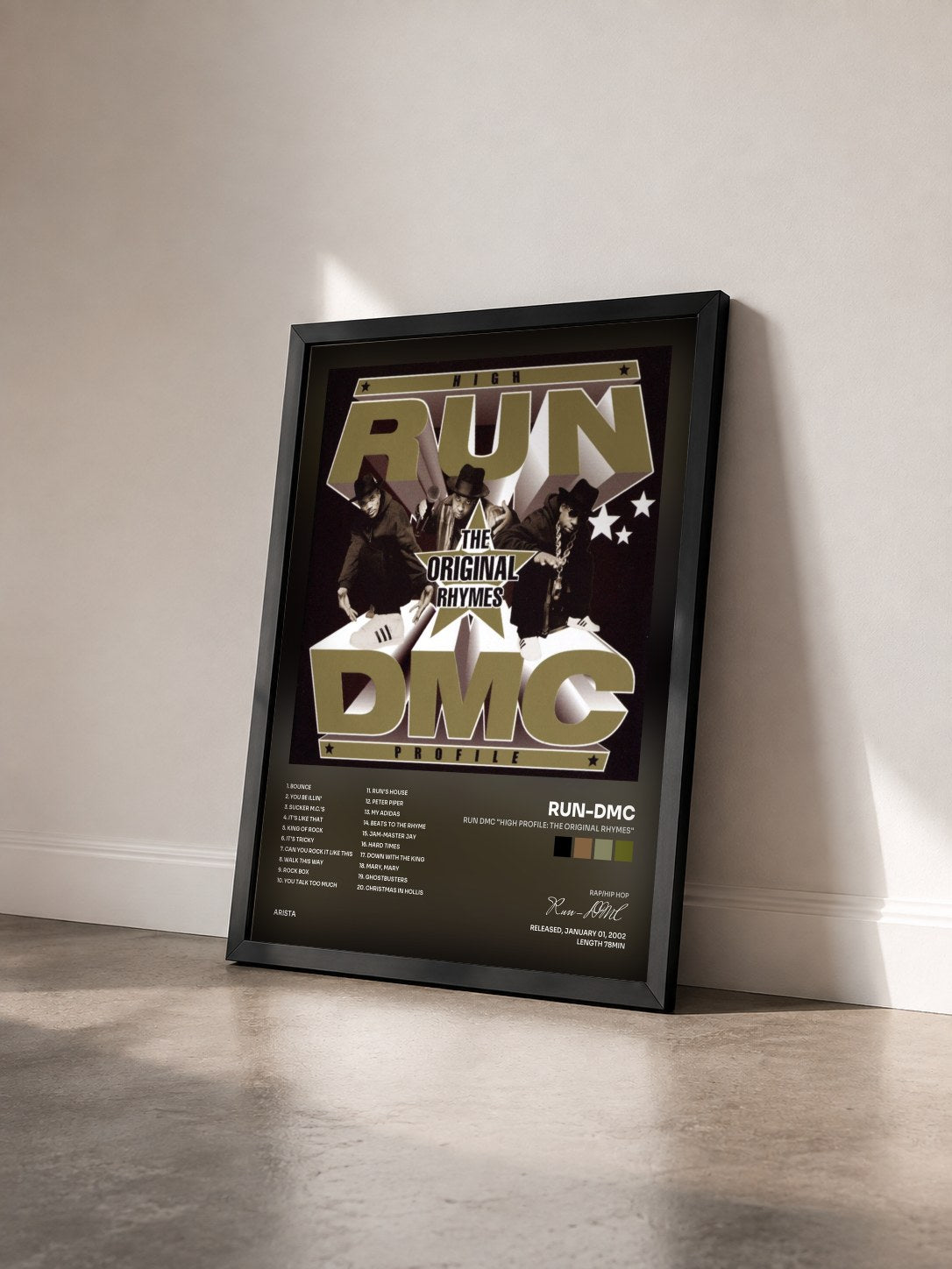#noir Tableau de l'album RUN DMC "High Profile: The Original Rhymes" de Run-DMC vu de trois quarts, cadre noir