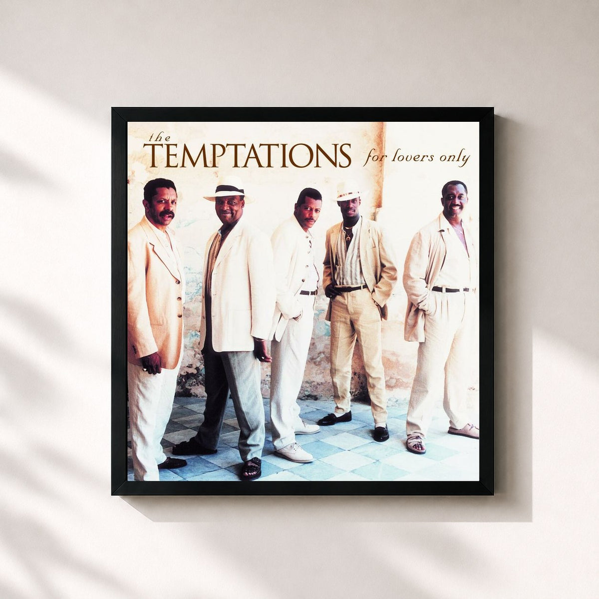 #noir For Lovers Only de The Temptations en lámina cuadrada enmarcada, marco negro de 32x32 cm