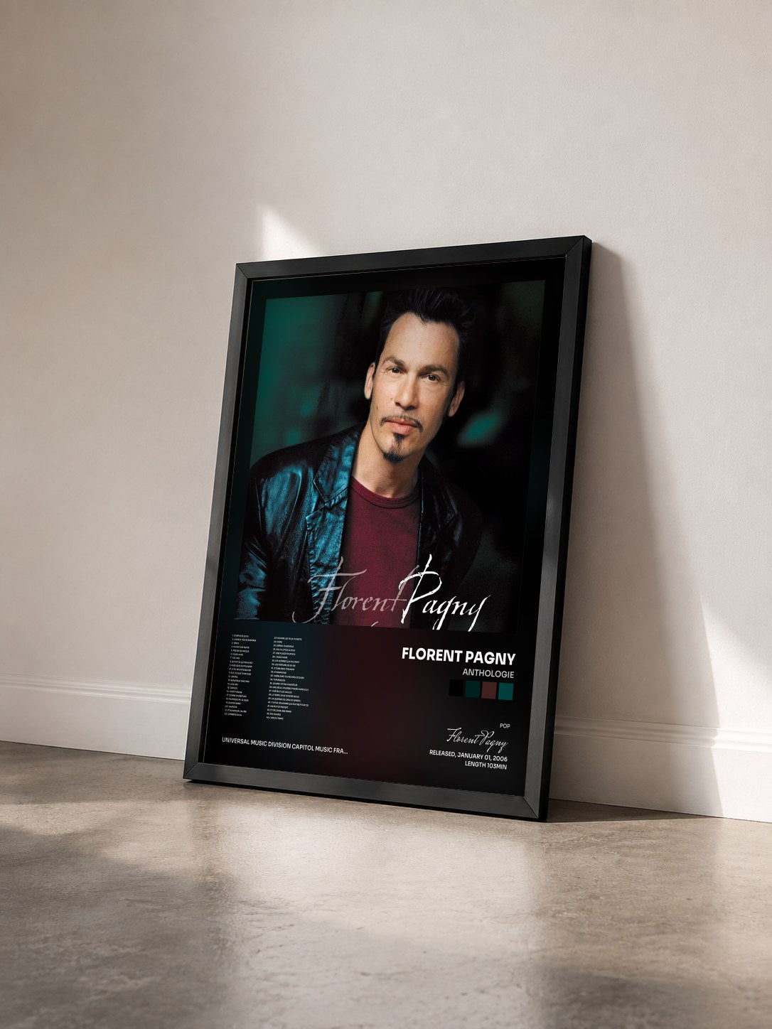 #noir Tableau de l'album Anthologie de Florent Pagny vu de trois quarts, cadre noir