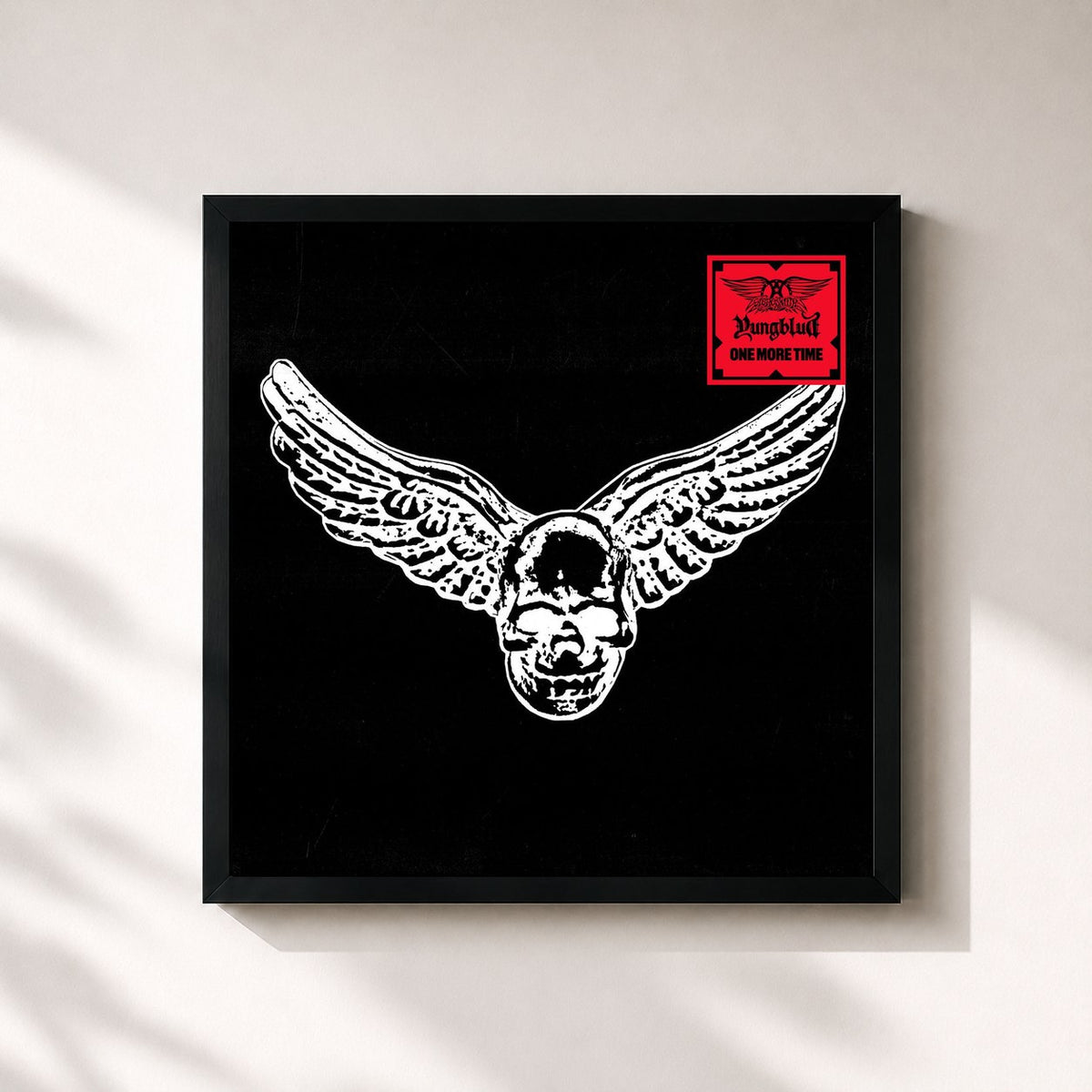 #noir Tableau carré de l'album One More Time de Aerosmith, cadre noir 32x32 cm