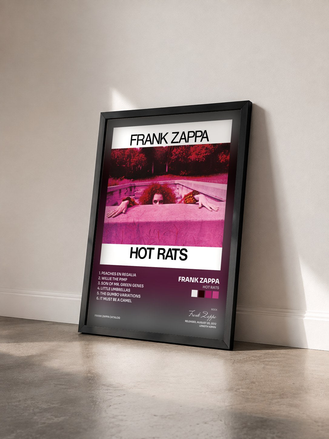 #noir Tableau de l'album Hot Rats de Frank Zappa vu de trois quarts, cadre noir