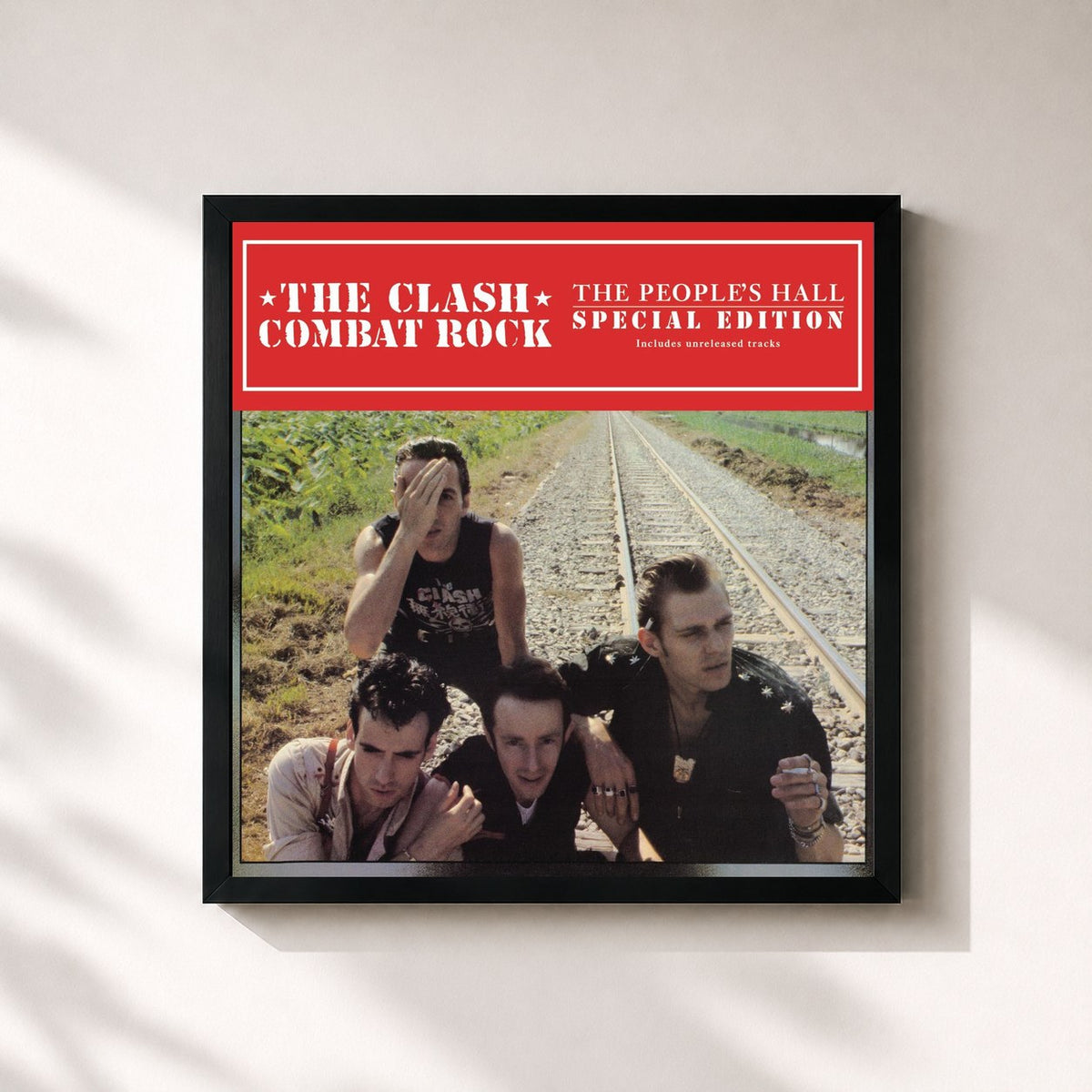 #noir Combat Rock + The People's Hall di The Clash in stampa quadrata incorniciata, cornice nera 32x32 cm