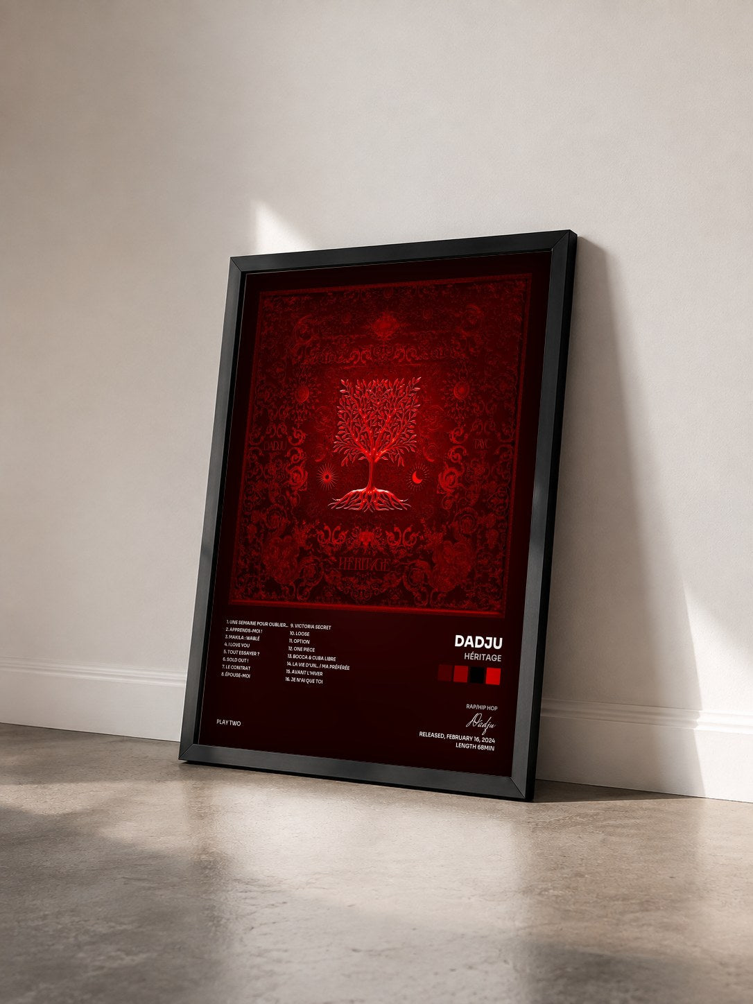 #noir HÉRITAGE by Dadju as a framed art print seen at an angle, black frame