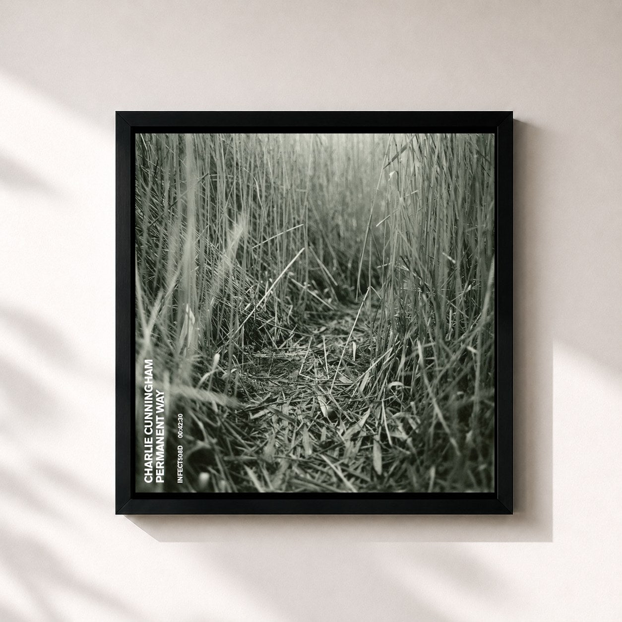 #noir Tableau carré de l'album Permanent Way de Charlie Cunningham, cadre noir 32x32 cm