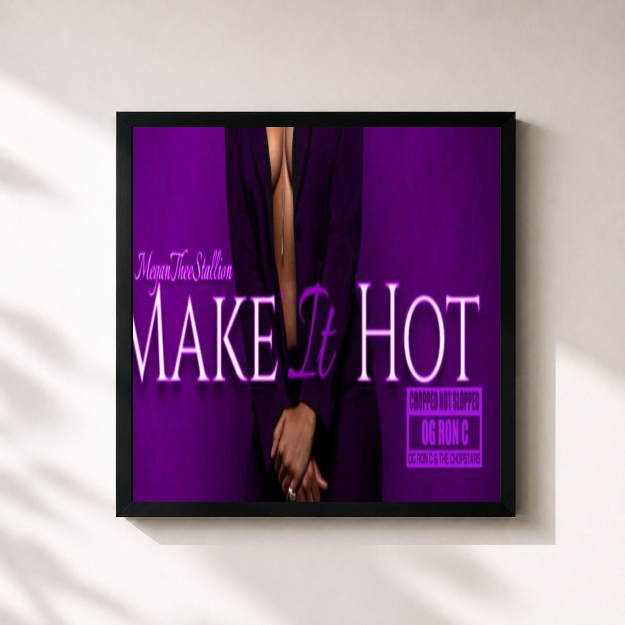 #noir Tableau carré de l'album Make It Hot (ChopNotSlop Remix) de Megan Thee Stallion, cadre noir 32x32 cm