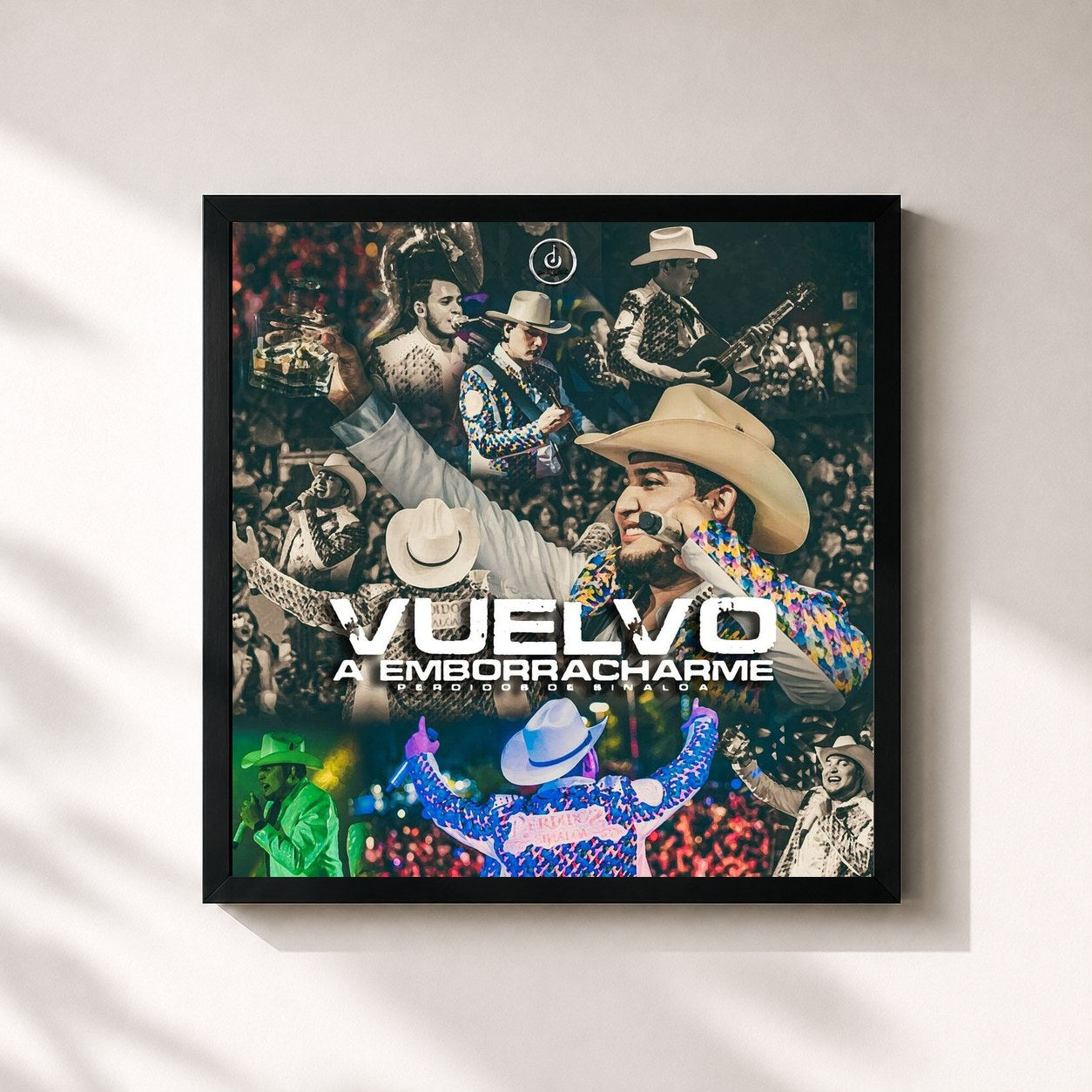 #noir Tableau carré de l'album Vuelvo A Emborracharme de Perdidos De Sinaloa, cadre noir 32x32 cm