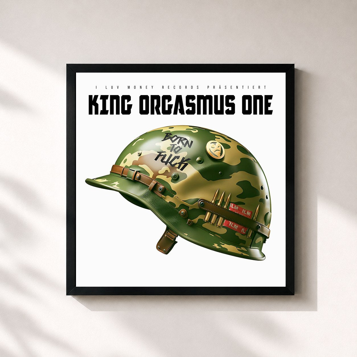 #noir Tableau carré de l'album Born to Fuck de King Orgasmus One, cadre noir 32x32 cm