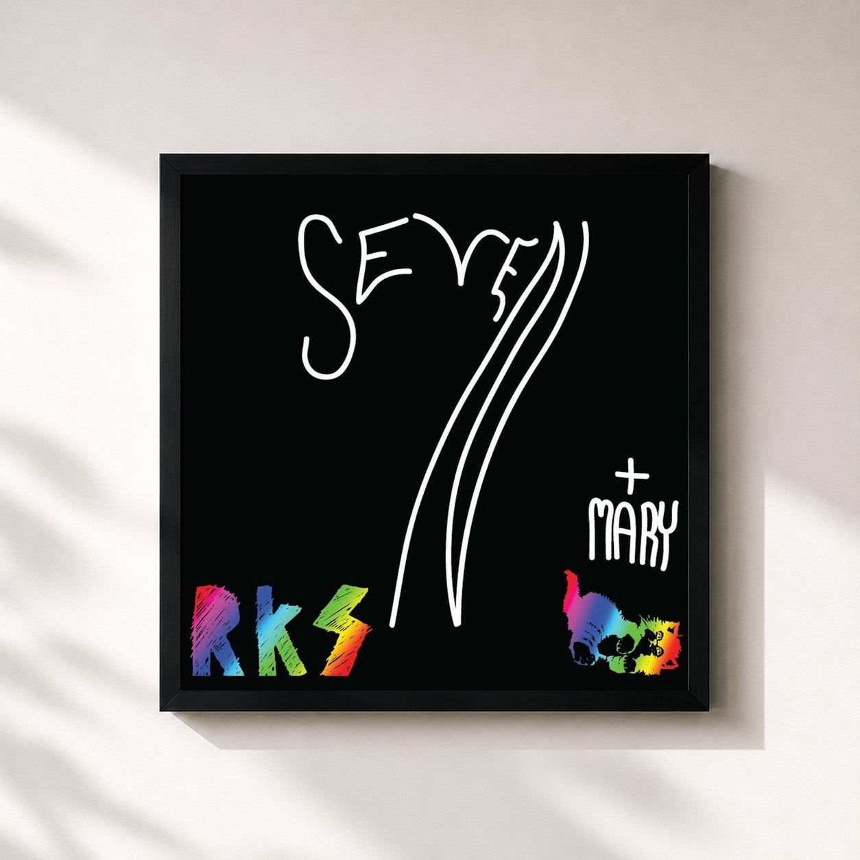 #noir Tableau carré de l'album Seven + Mary de Rainbow Kitten Surprise, cadre noir 32x32 cm