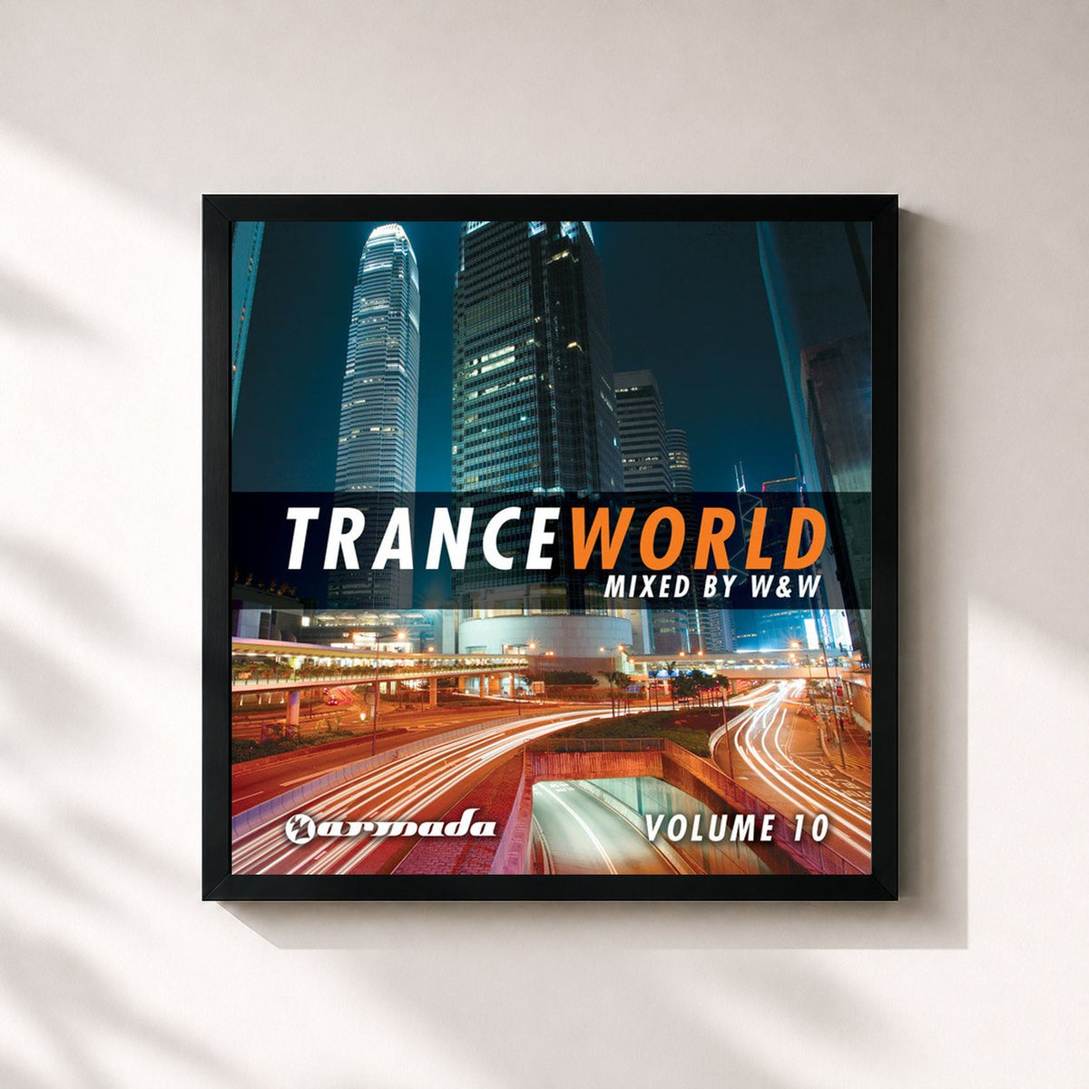 #noir Tableau carré de l'album Trance World, Vol. 10 de W&W, cadre noir 32x32 cm