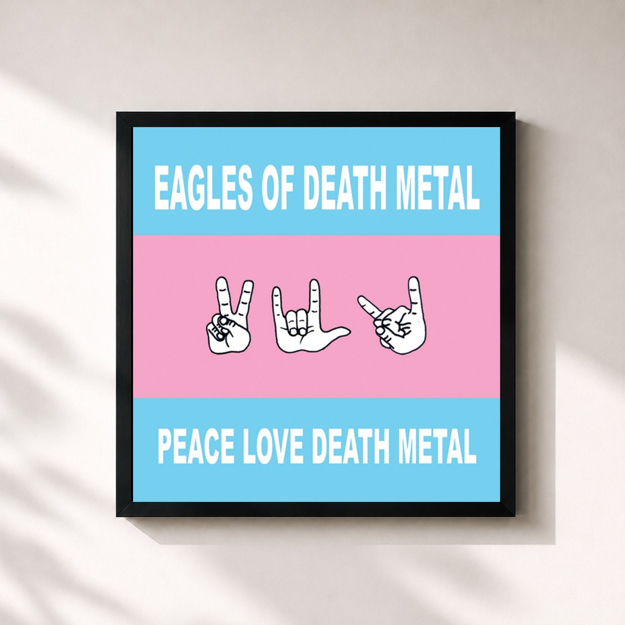 #noir Tableau carré de l'album Peace Love Death Metal de Eagles of Death Metal, cadre noir 32x32 cm