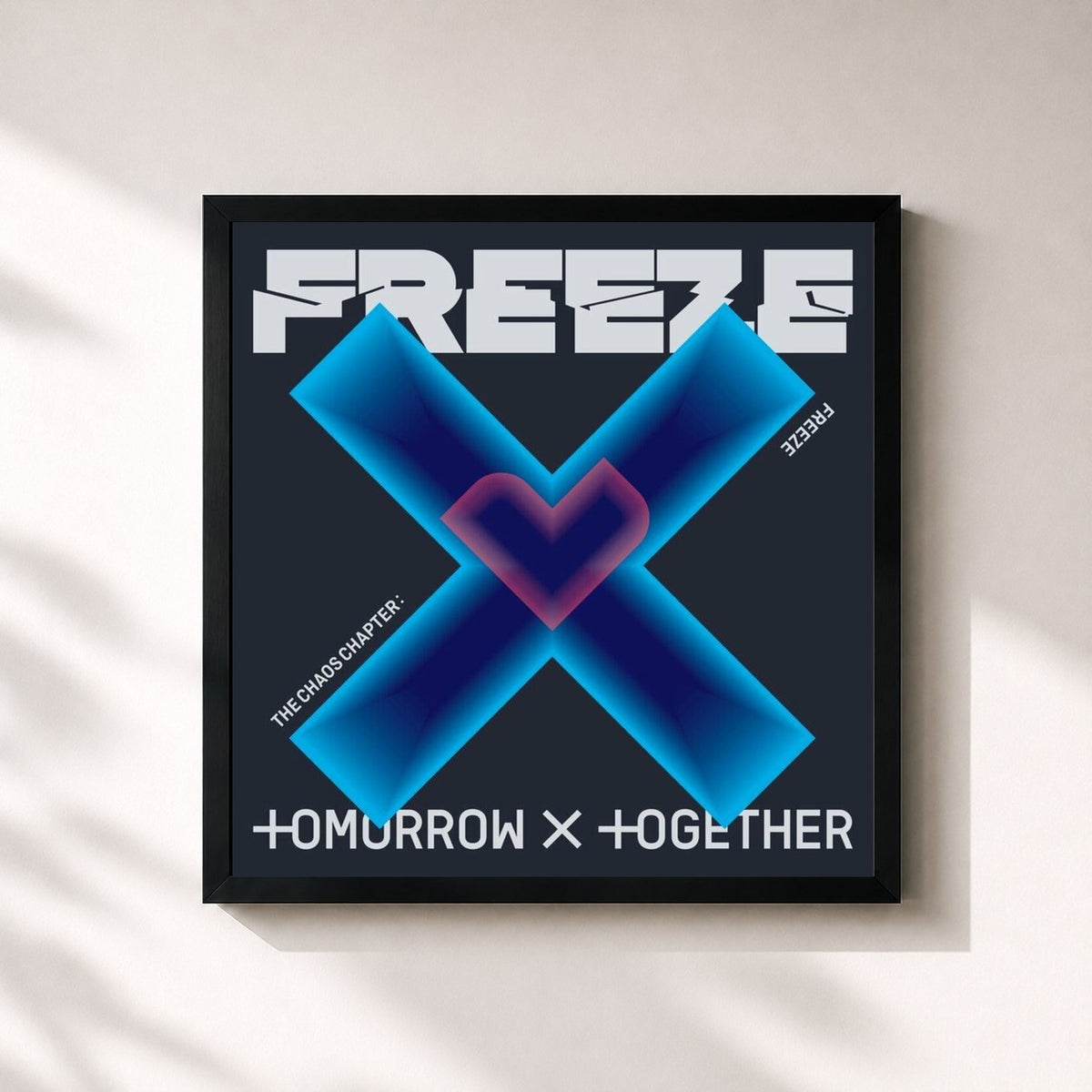 #noir Tableau carré de l'album The Chaos Chapter: FREEZE de TOMORROW X TOGETHER, cadre noir 32x32 cm