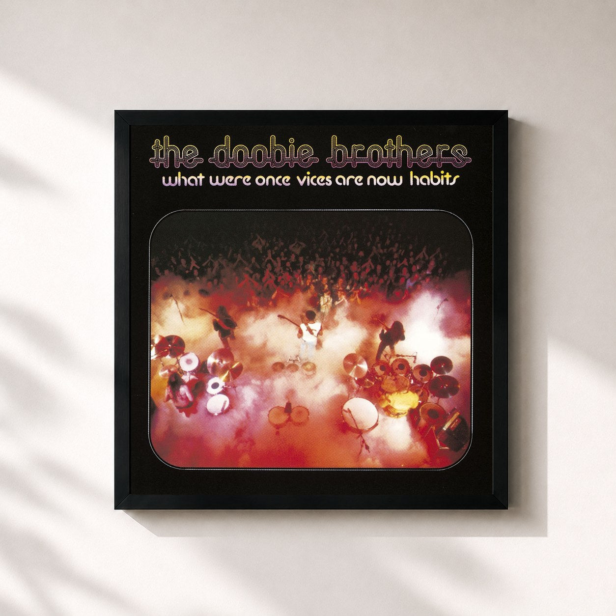 #noir Tableau carré de l'album What Were Once Vices Are Now Habits de The Doobie Brothers, cadre noir 32x32 cm