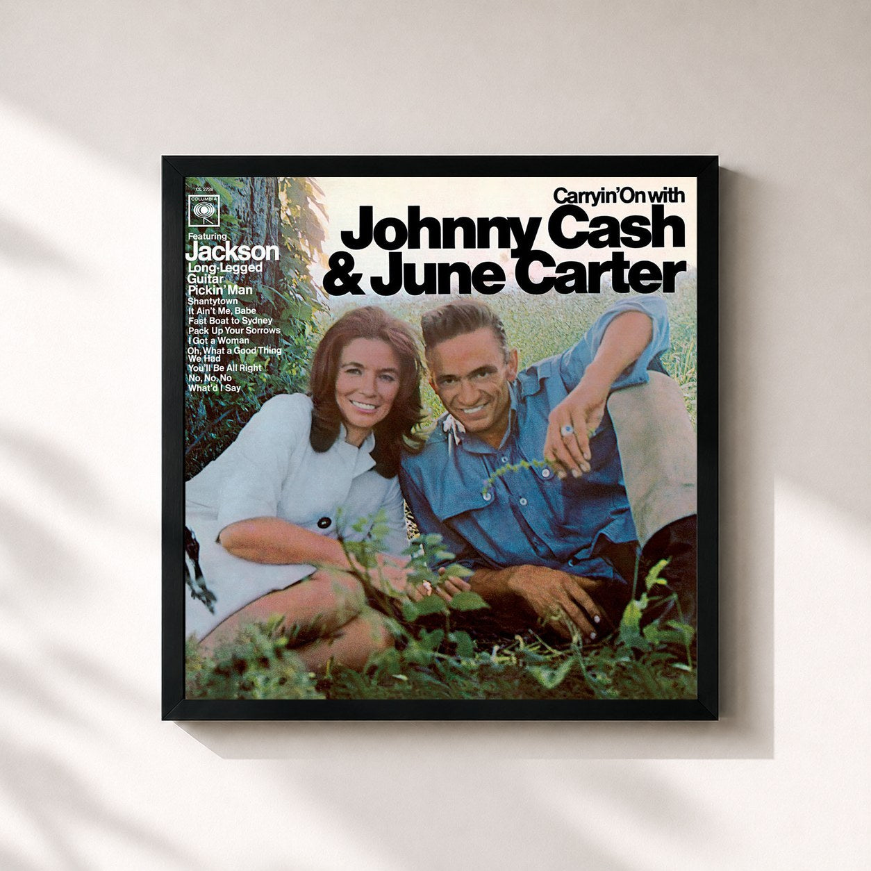#noir Tableau carré de l'album Carryin' On With Johnny Cash And June Carter de Johnny Cash, cadre noir 32x32 cm