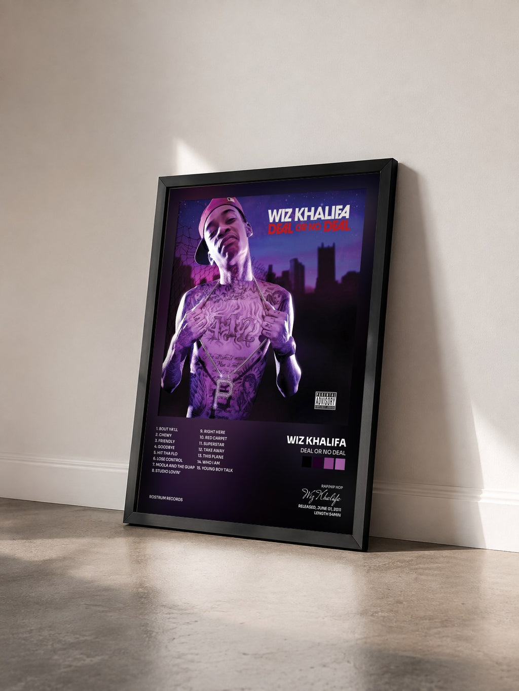 #noir Tableau de l'album Deal Or No Deal de Wiz Khalifa vu de trois quarts, cadre noir