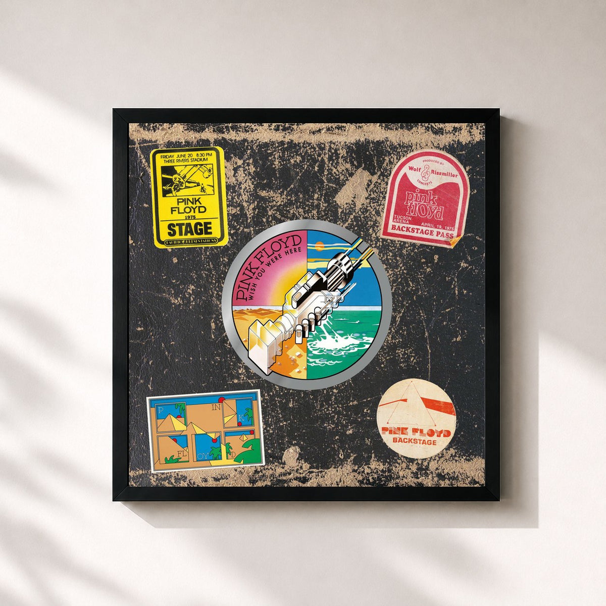 #noir Tableau carré de l'album Wish You Were Here 50 de Pink Floyd, cadre noir 32x32 cm