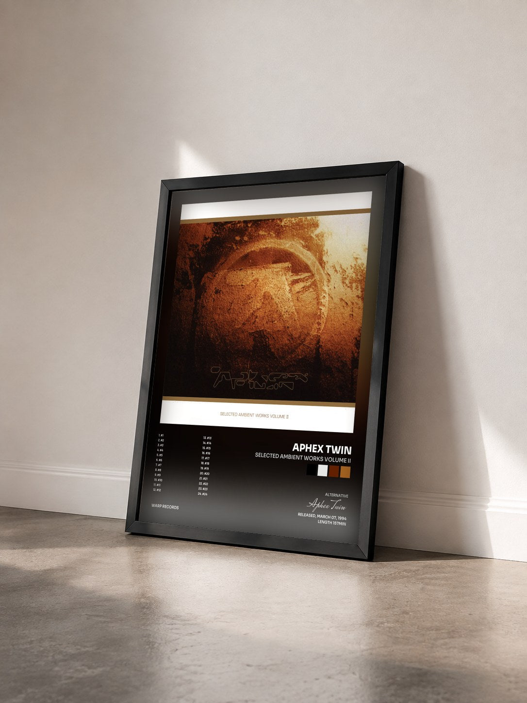 #noir Tableau de l'album Selected Ambient Works Volume II de Aphex Twin vu de trois quarts, cadre noir