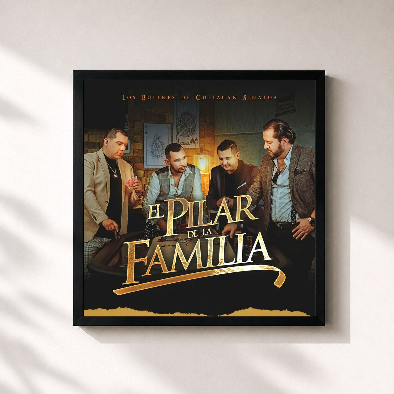 #noir Tableau carré de l'album El Pilar De La Famila de Los Buitres De Culiacan Sinaloa, cadre noir 32x32 cm