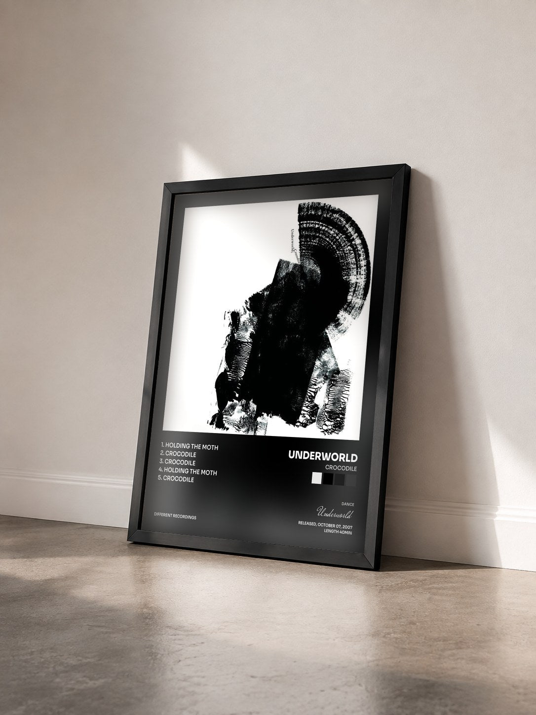 #noir Crocodile by Underworld as a framed art print seen at an angle, black frame