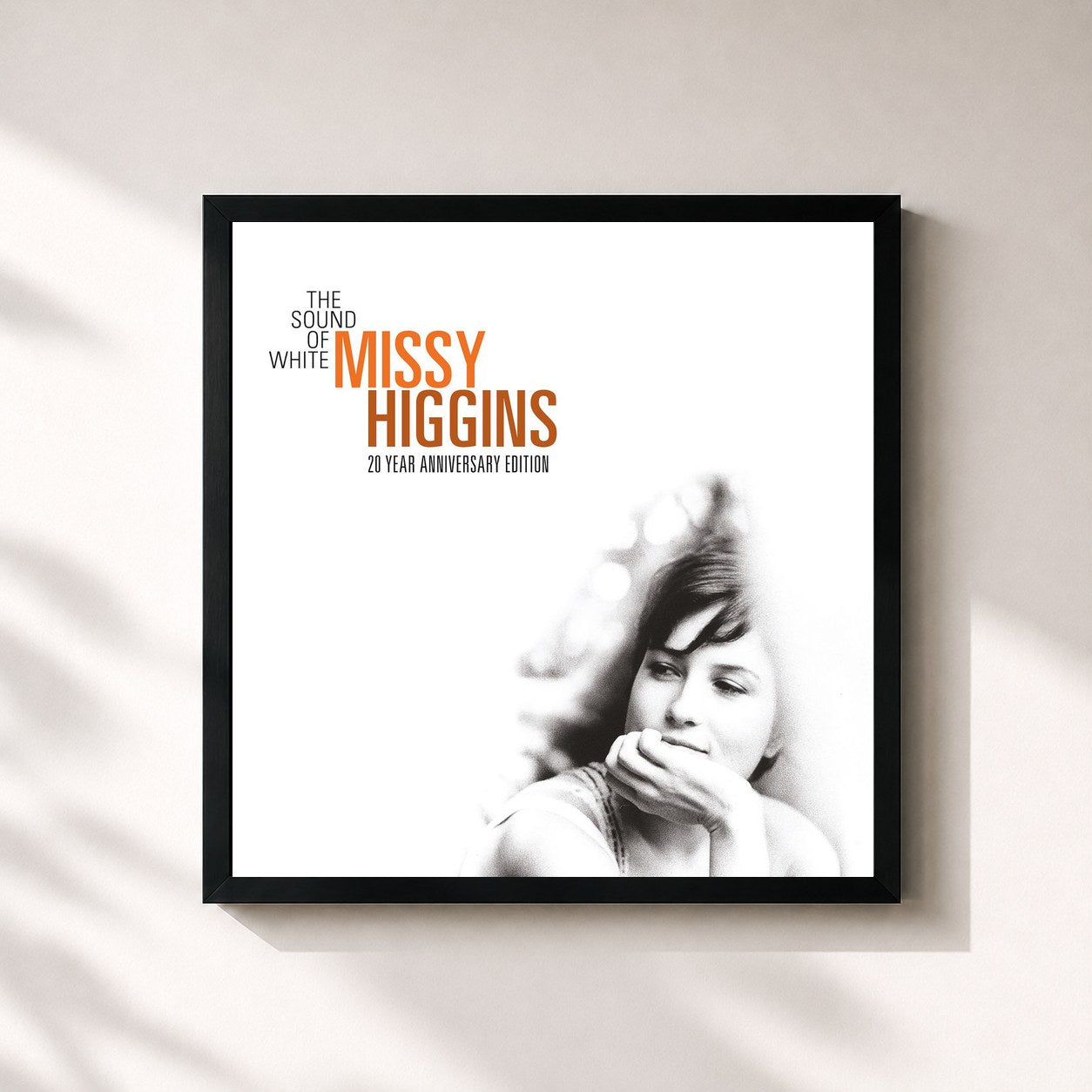#noir Tableau carré de l'album The Sound of White 20 Year Anniversary Edition de Missy Higgins, cadre noir 32x32 cm